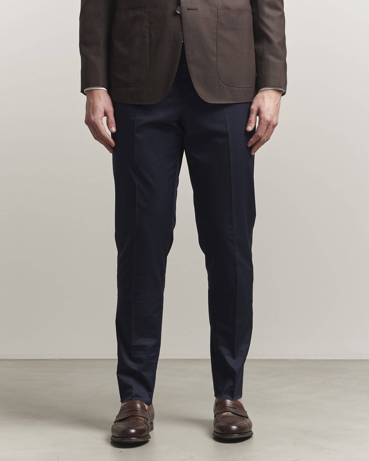 Homme | Pantalons | Lardini | Lyon Cotton Twill Stretch Trousers Navy