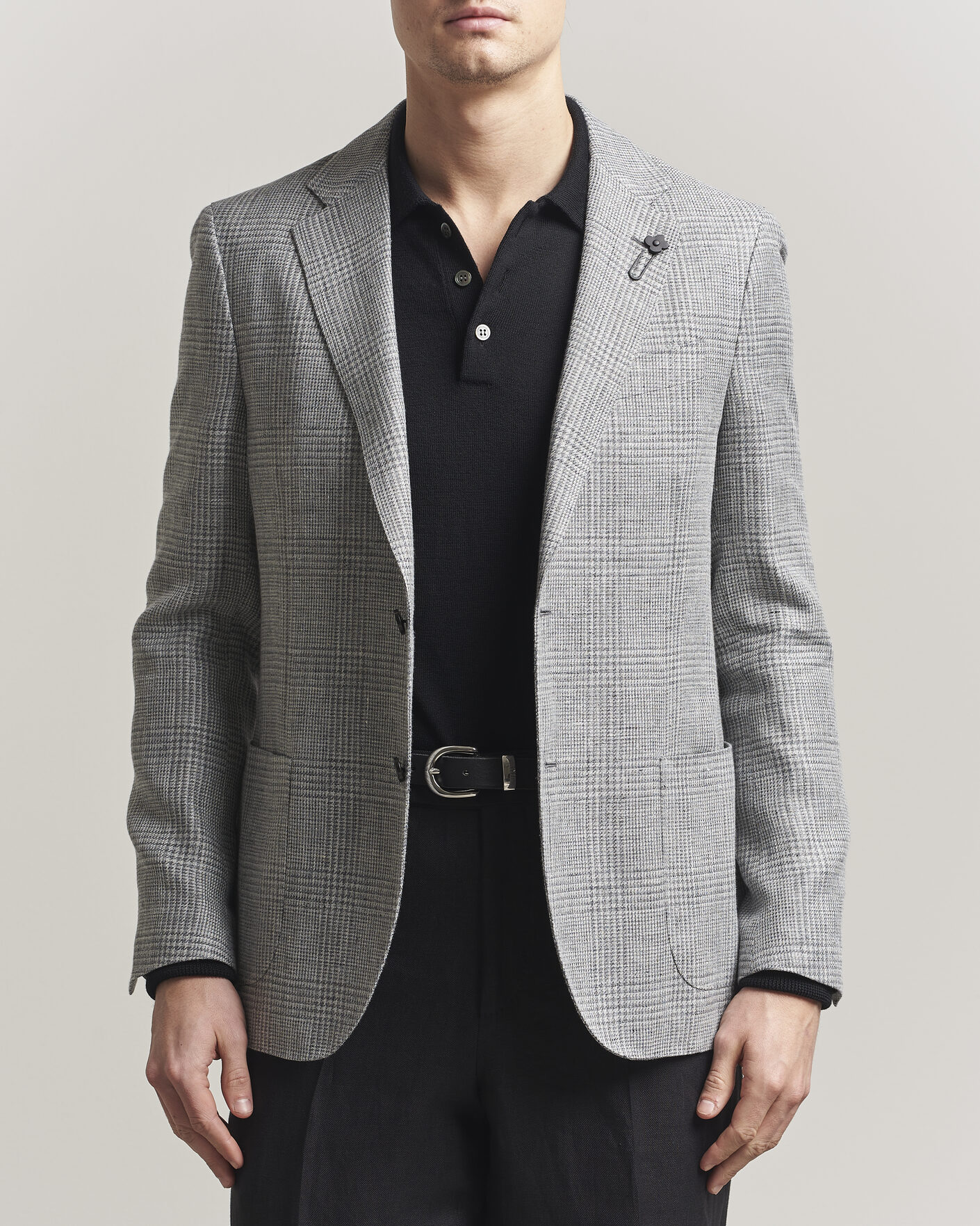 Homme | Blazers | Lardini | Checked Linen/Wool Blazer Grey