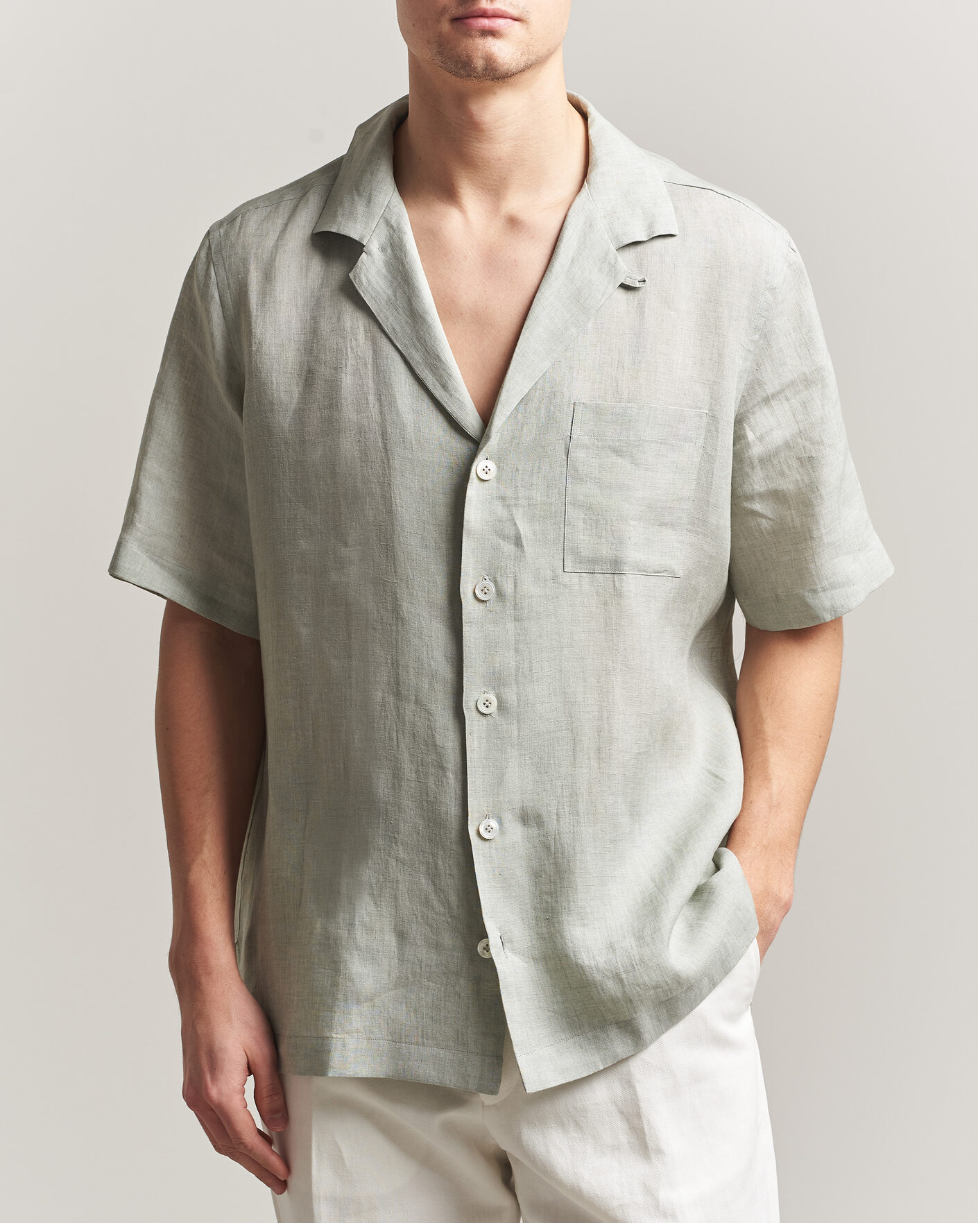 Homme | Chemises | Lardini | Klop Short Sleeve Linen Resort Shirt Light Green