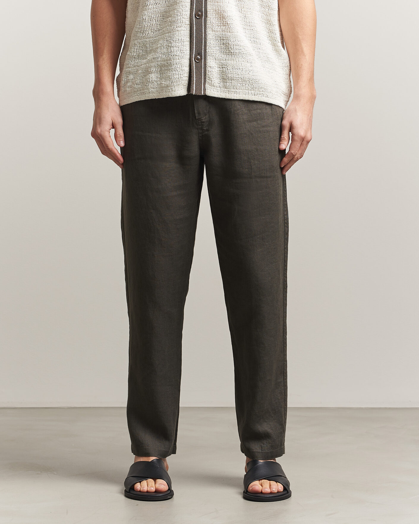 Heren | Broeken | Samsøe Samsøe | Jabari Linen Drawstring Trousers Black Olive