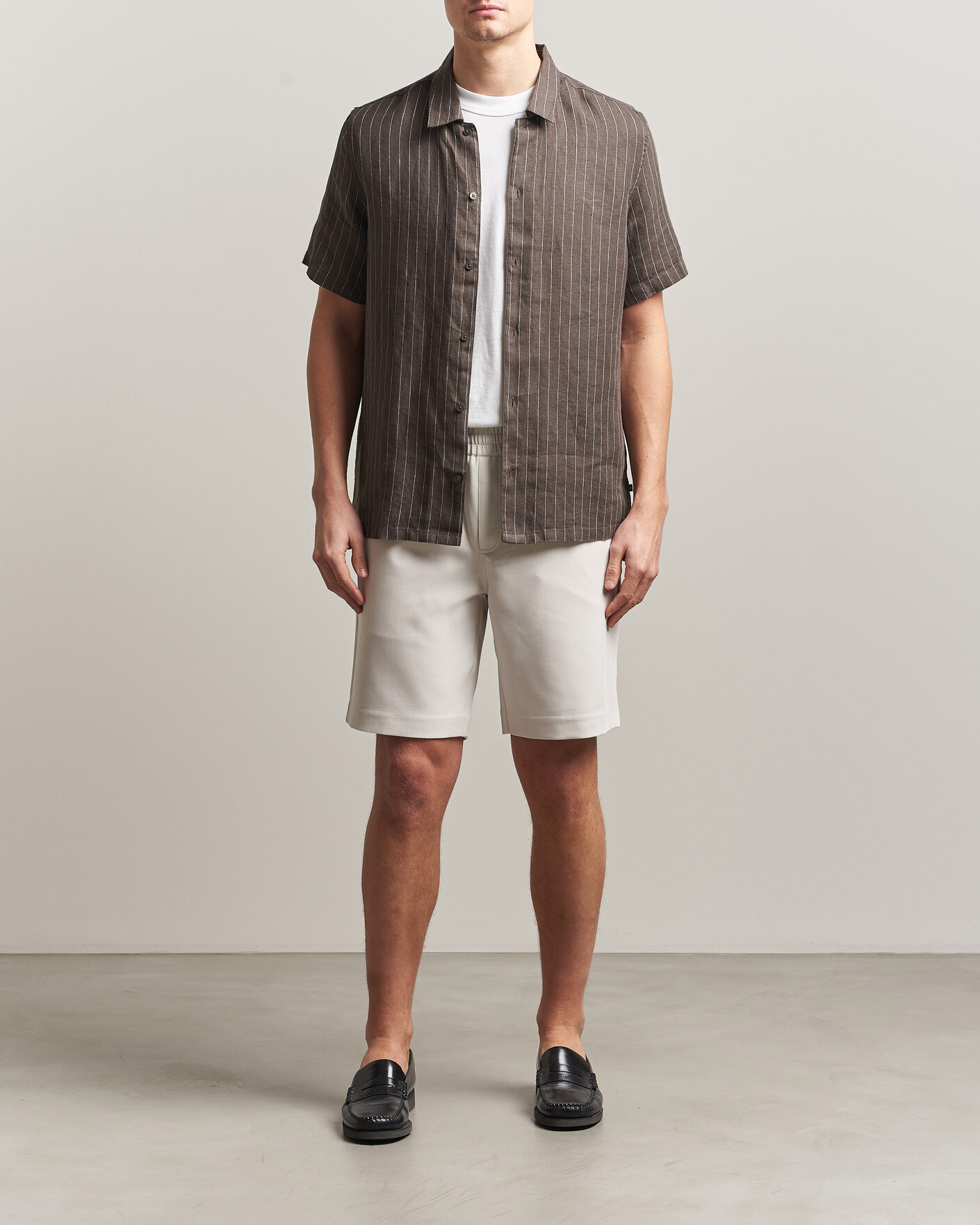 Heren | Overhemden | Samsøe Samsøe | Avan Linen Striped Short Sleeve Shirt Black Olive
