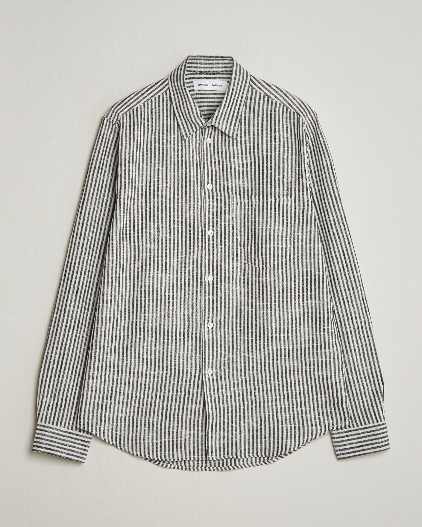 Heren | Overhemden | Samsøe Samsøe | Liam Cotton/Linen Striped Shirt Salute Navy