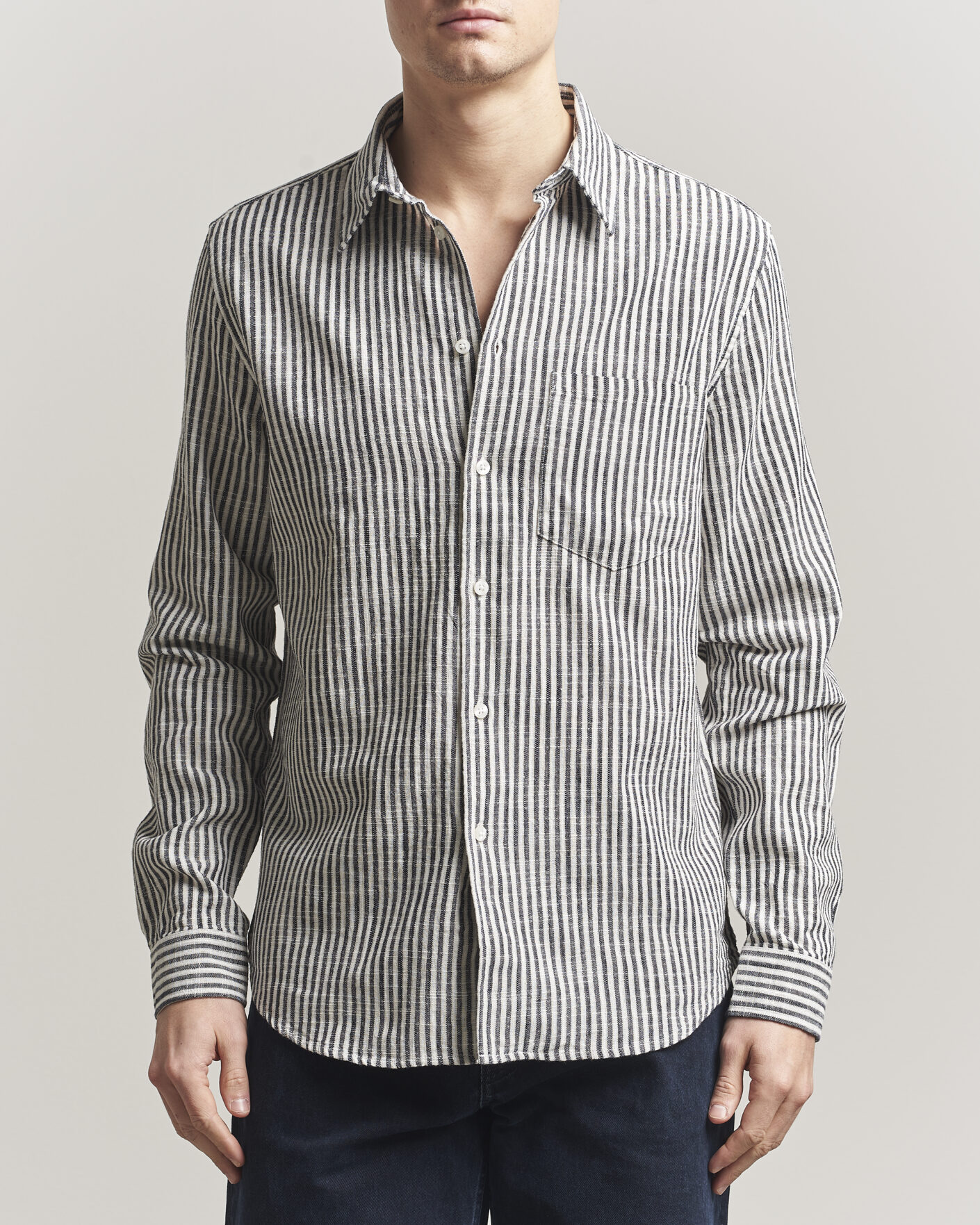 Heren | Overhemden | Samsøe Samsøe | Liam Cotton/Linen Striped Shirt Salute Navy