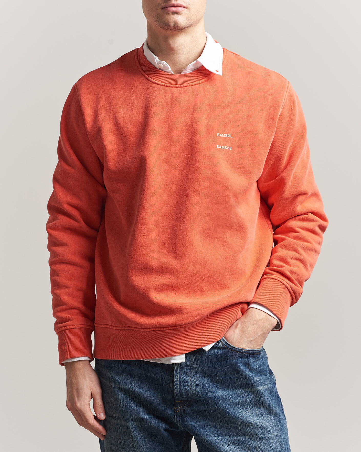 Homme | Pulls Et Tricots | Samsøe Samsøe | Joel Washed Organic Cotton Sweatshirt Aurora Red