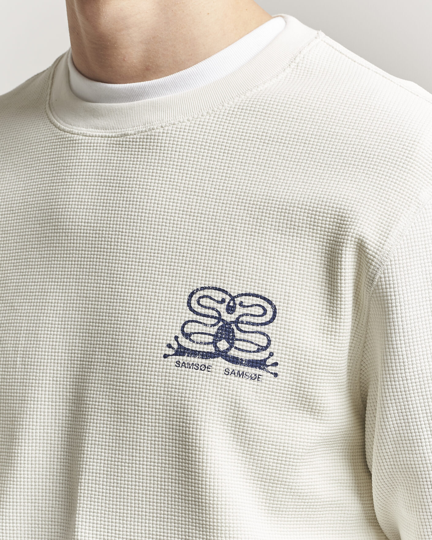 Heren | T-shirts | Samsøe Samsøe | Fellow Waffle Printed Long Sleeve T-Shirt Clear Cream