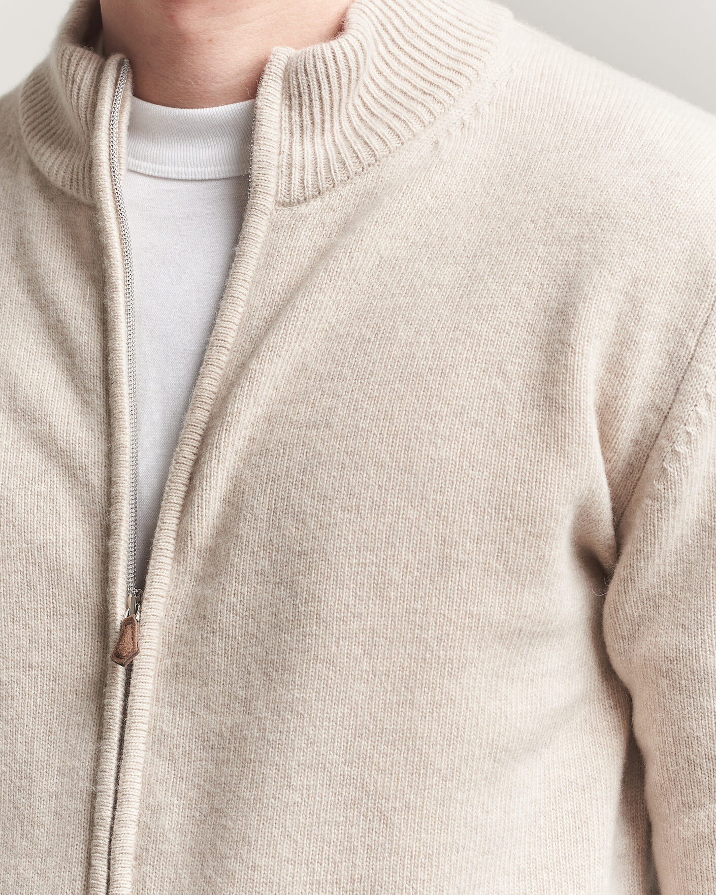 Heren | Truien | Stenströms | Brushed Merino Full Zip Beige