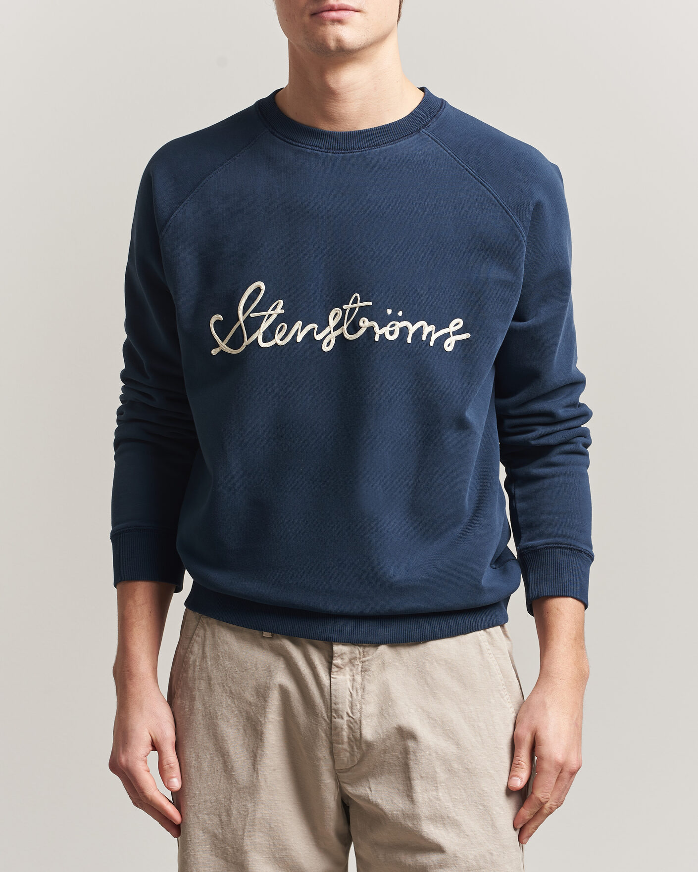 Homme | Pulls Et Tricots | Stenströms | Raglan Crew Logo Sweater Navy