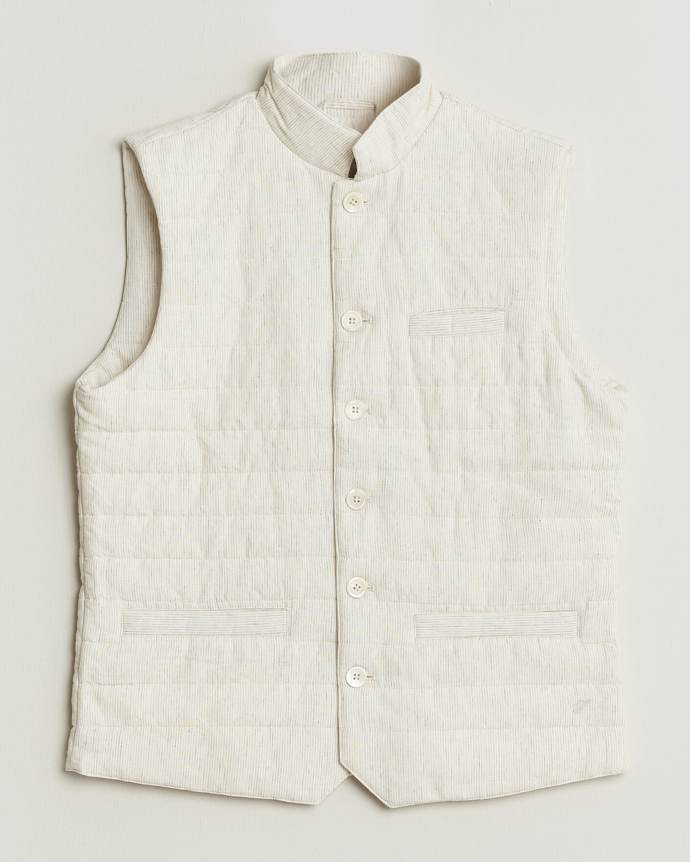 Homme | Gilets | Stenströms | Mid Layer Pin Stripe Linen Vest Off White