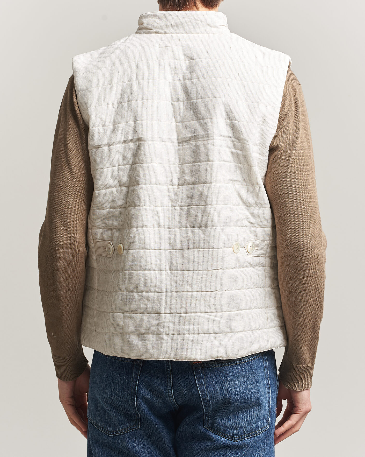 Heren | Gilets | Stenströms | Mid Layer Pin Stripe Linen Vest Off White