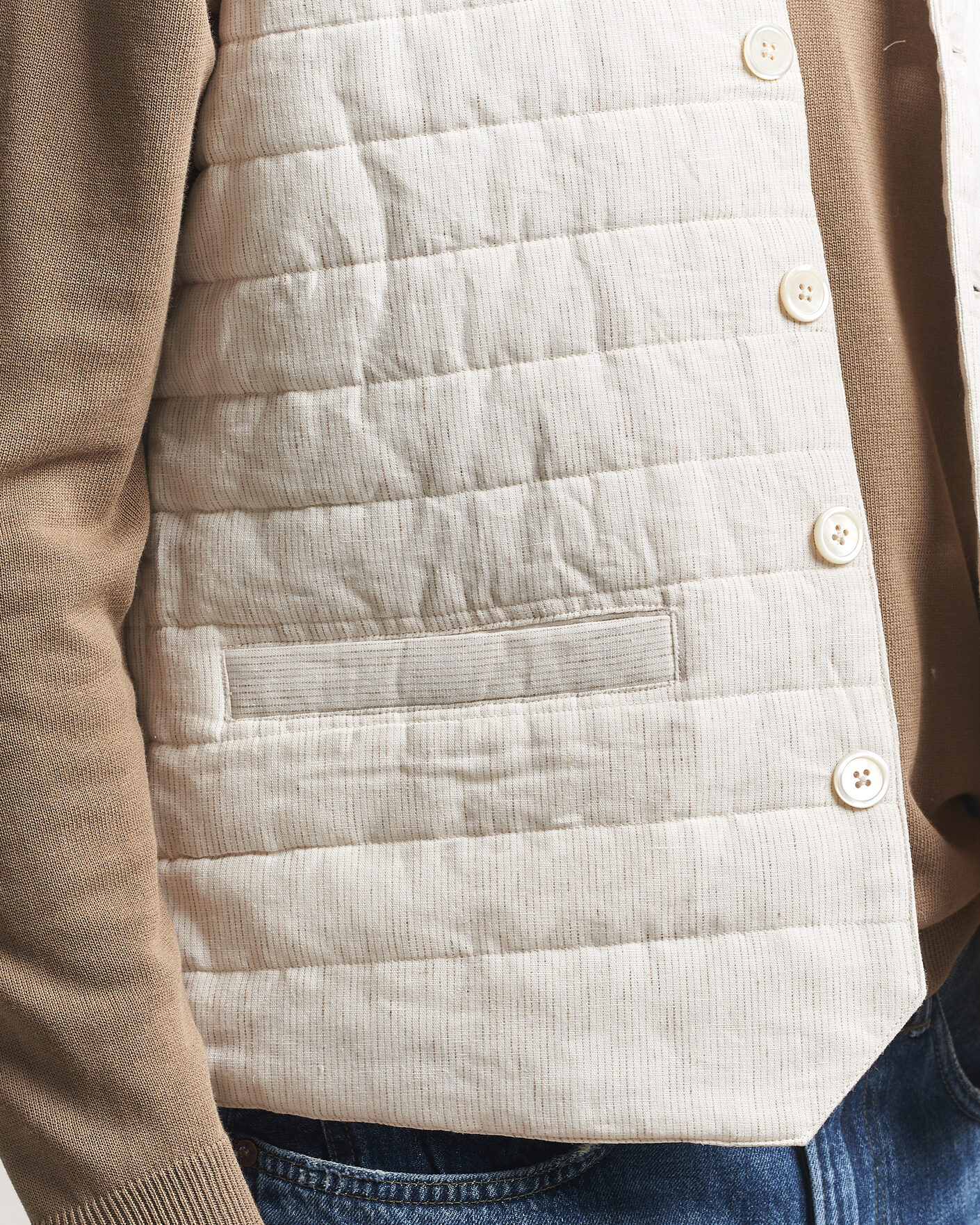 Homme | Gilets | Stenströms | Mid Layer Pin Stripe Linen Vest Off White
