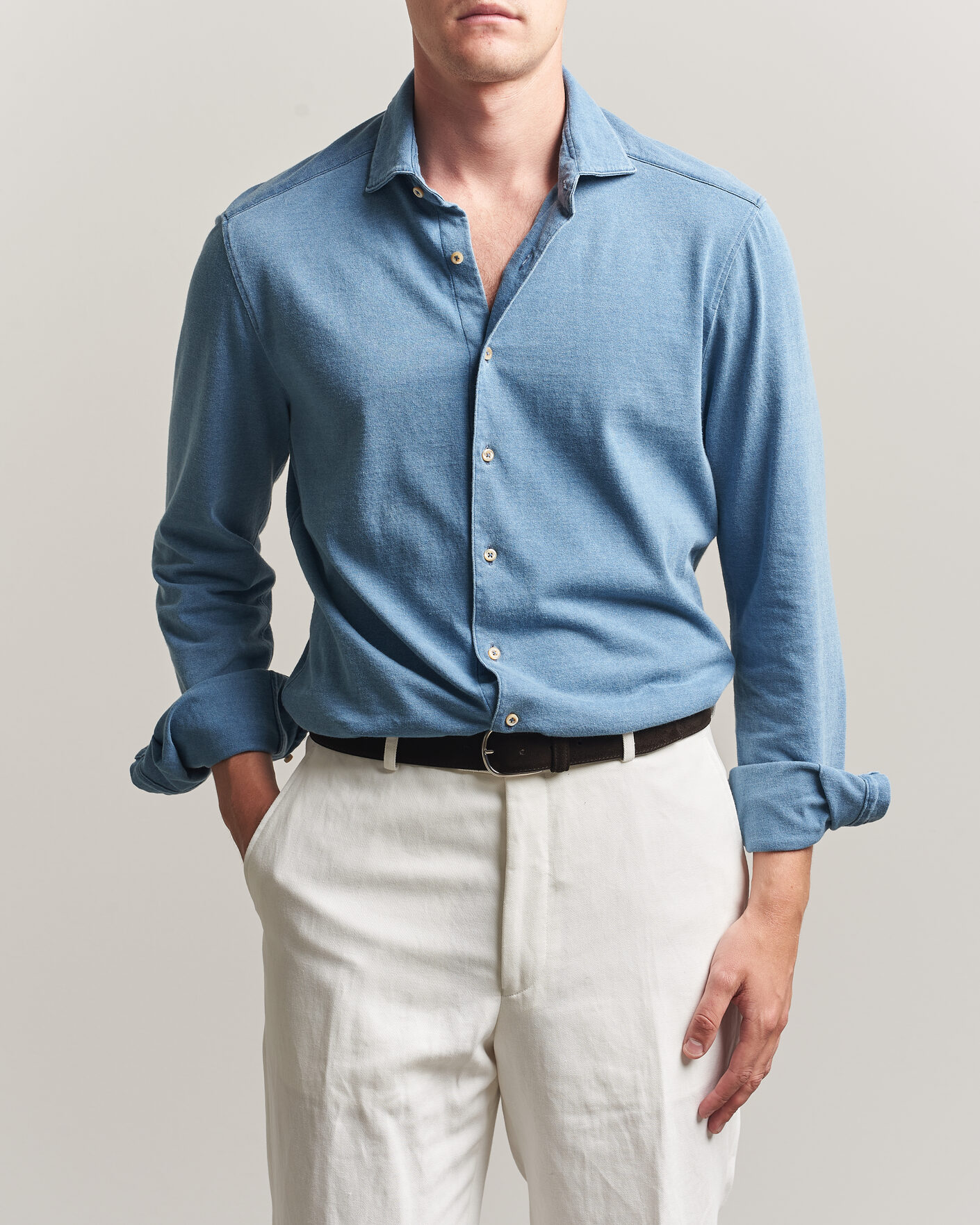 Heren | Overhemden | Stenströms | Jersey Denim Shirt Blue