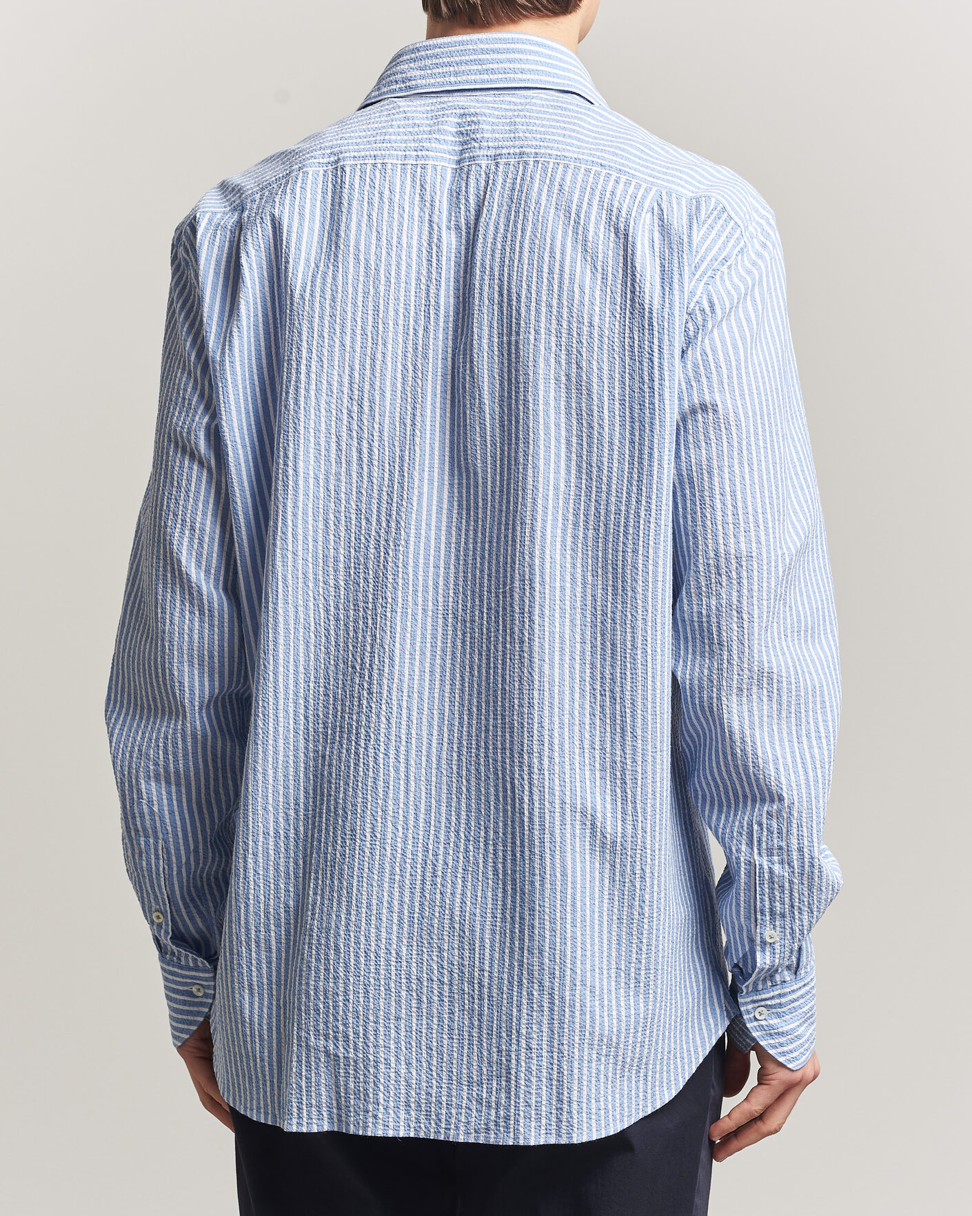 Homme | Chemises | Stenströms | Regular Fit Striped Seersucker Shirt Blue