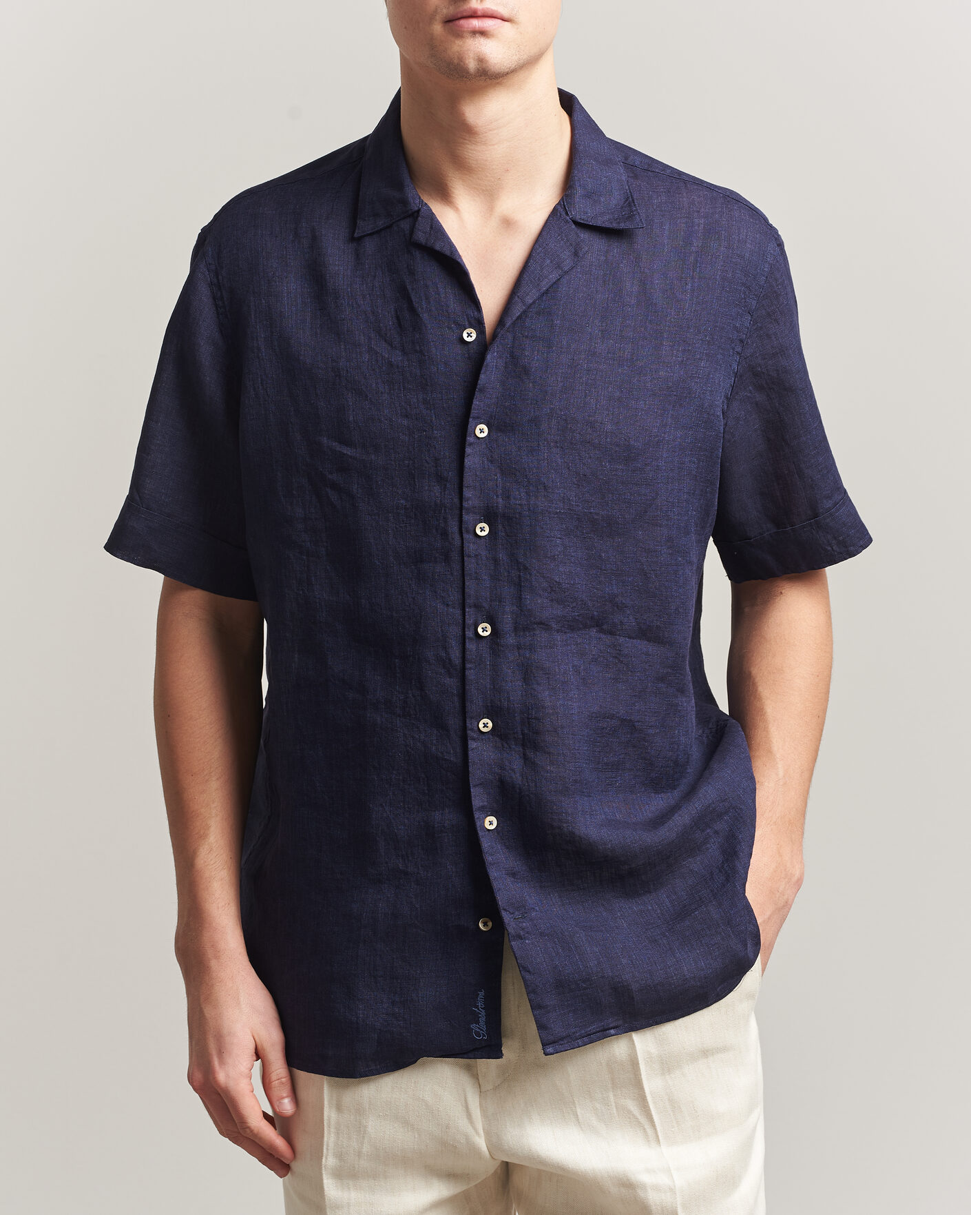 Homme | Chemises | Stenströms | Short Sleeve Linen Shirt Navy