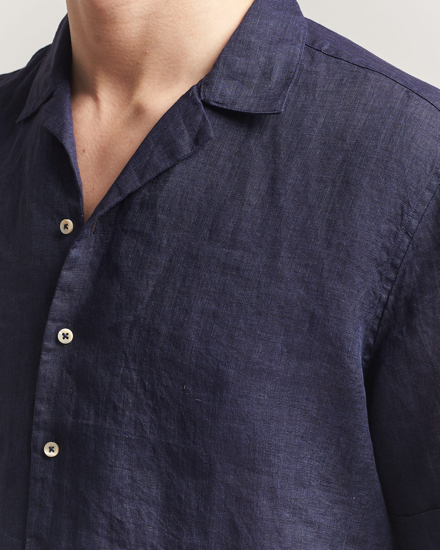 Homme | Chemises | Stenströms | Short Sleeve Linen Shirt Navy