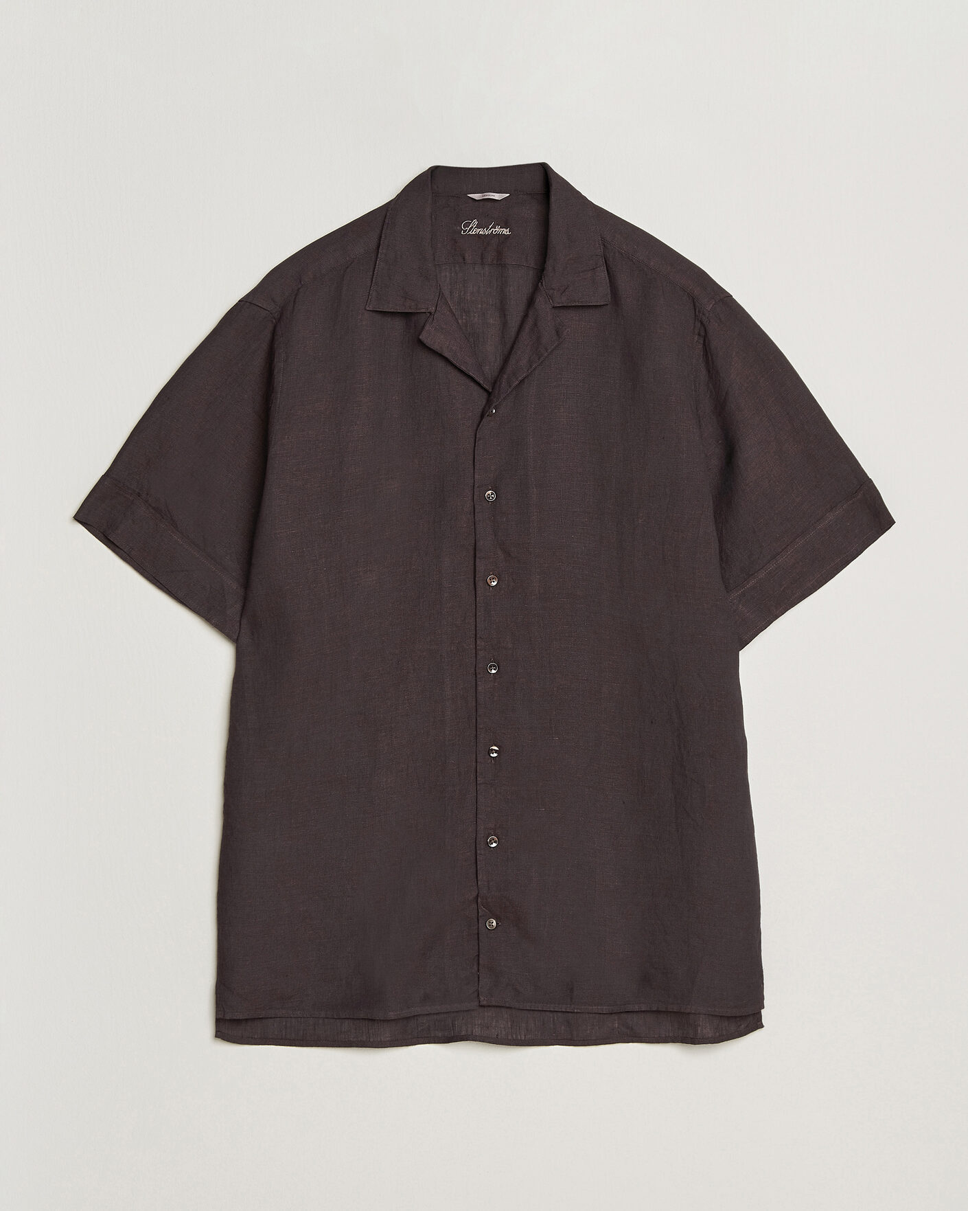 Heren | Overhemden | Stenströms | Short Sleeve Linen Shirt Dark Brown