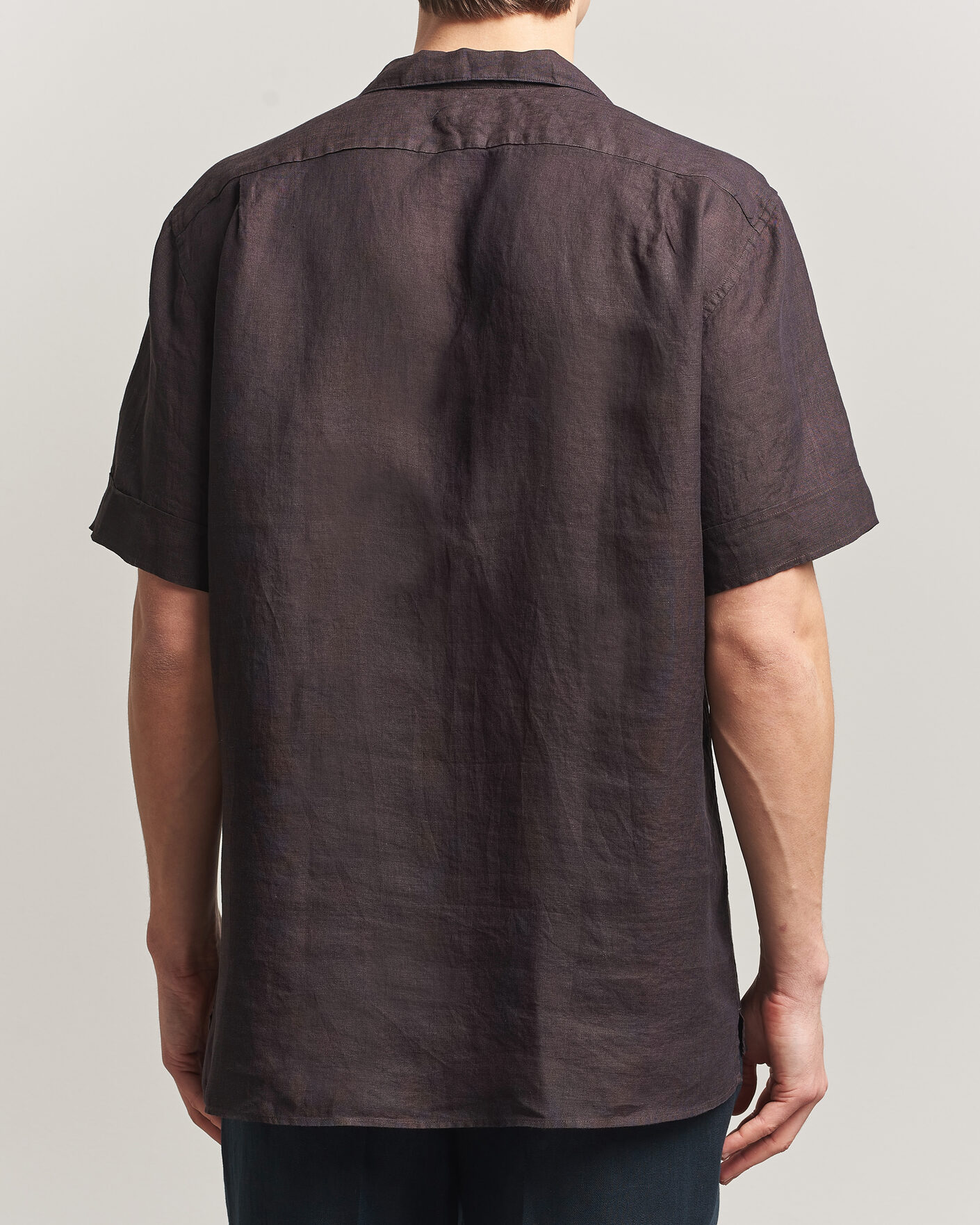 Heren | Overhemden | Stenströms | Short Sleeve Linen Shirt Dark Brown