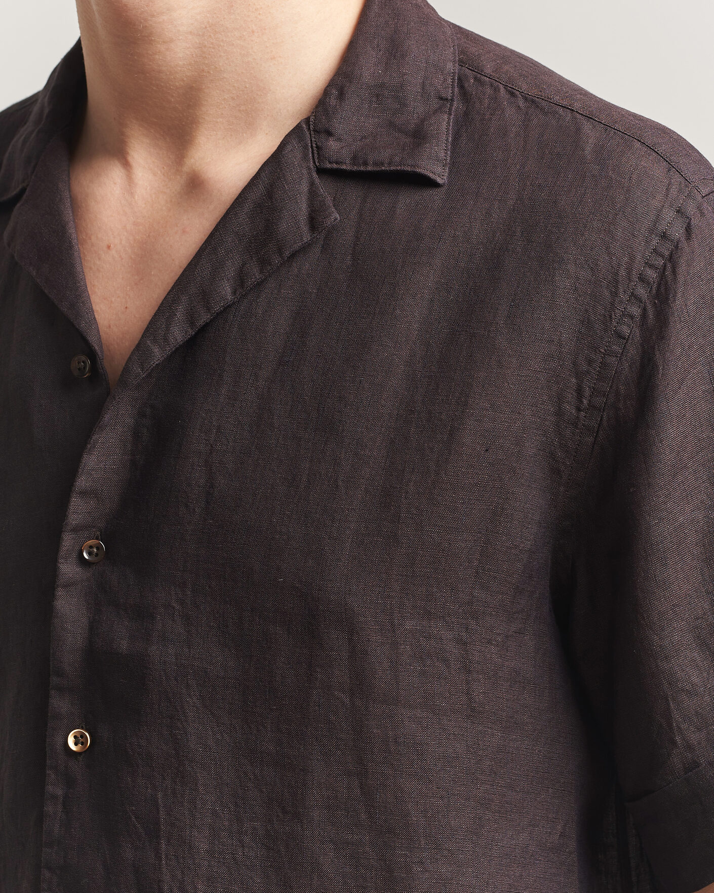 Homme | Chemises | Stenströms | Short Sleeve Linen Shirt Dark Brown