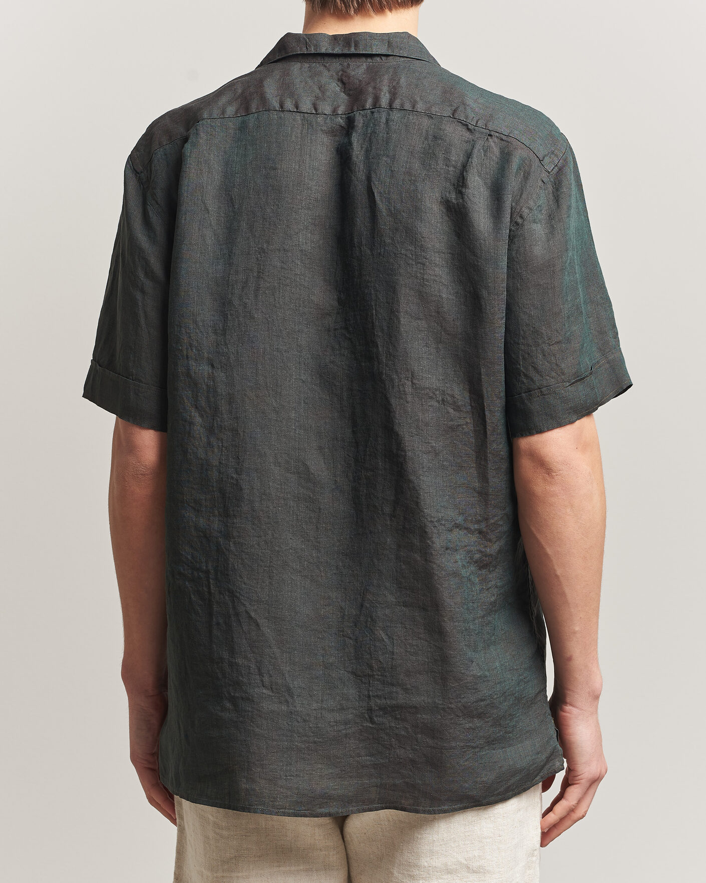 Heren | Overhemden | Stenströms | Short Sleeve Linen Shirt Dark Green