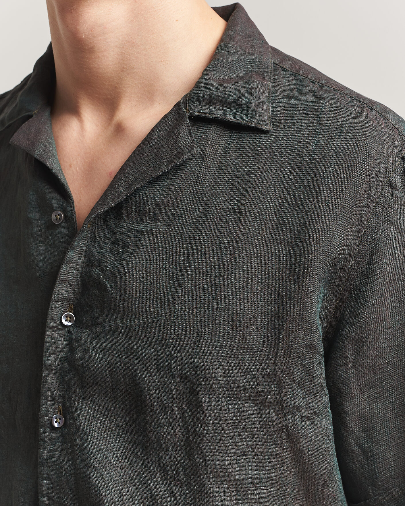 Heren | Overhemden | Stenströms | Short Sleeve Linen Shirt Dark Green
