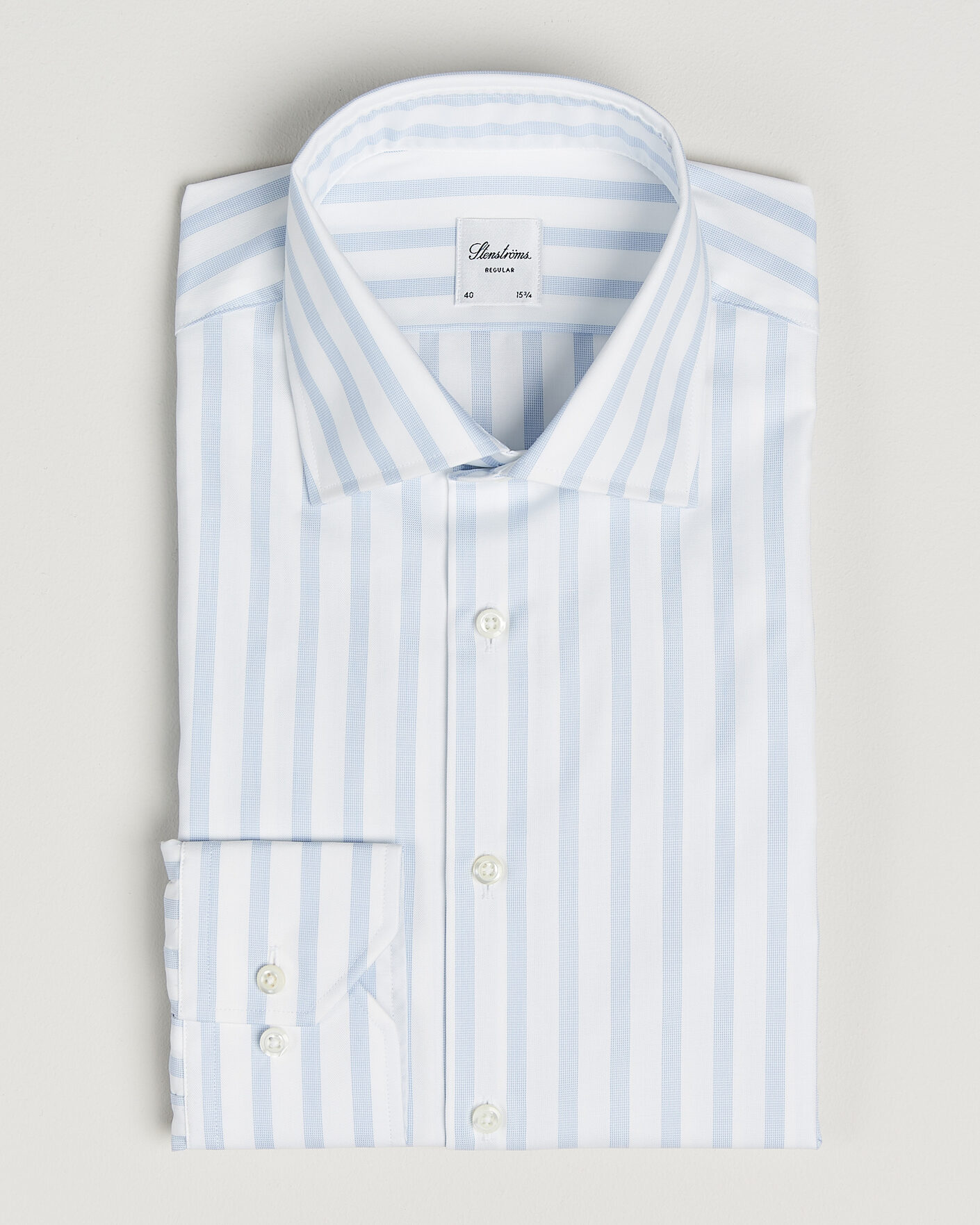 Heren | Overhemden | Stenströms | Regular Wide Stripe Twill Shirt Light Blue