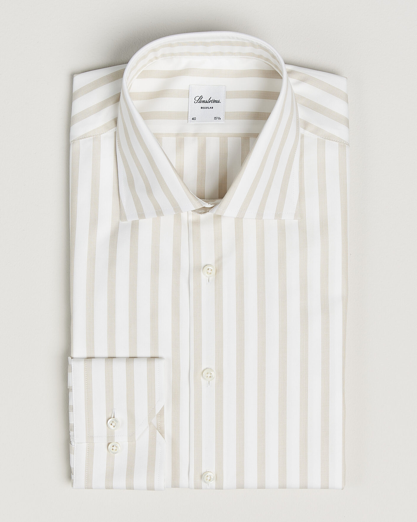 Heren | Overhemden | Stenströms | Regular Wide Stripe Twill Shirt Beige
