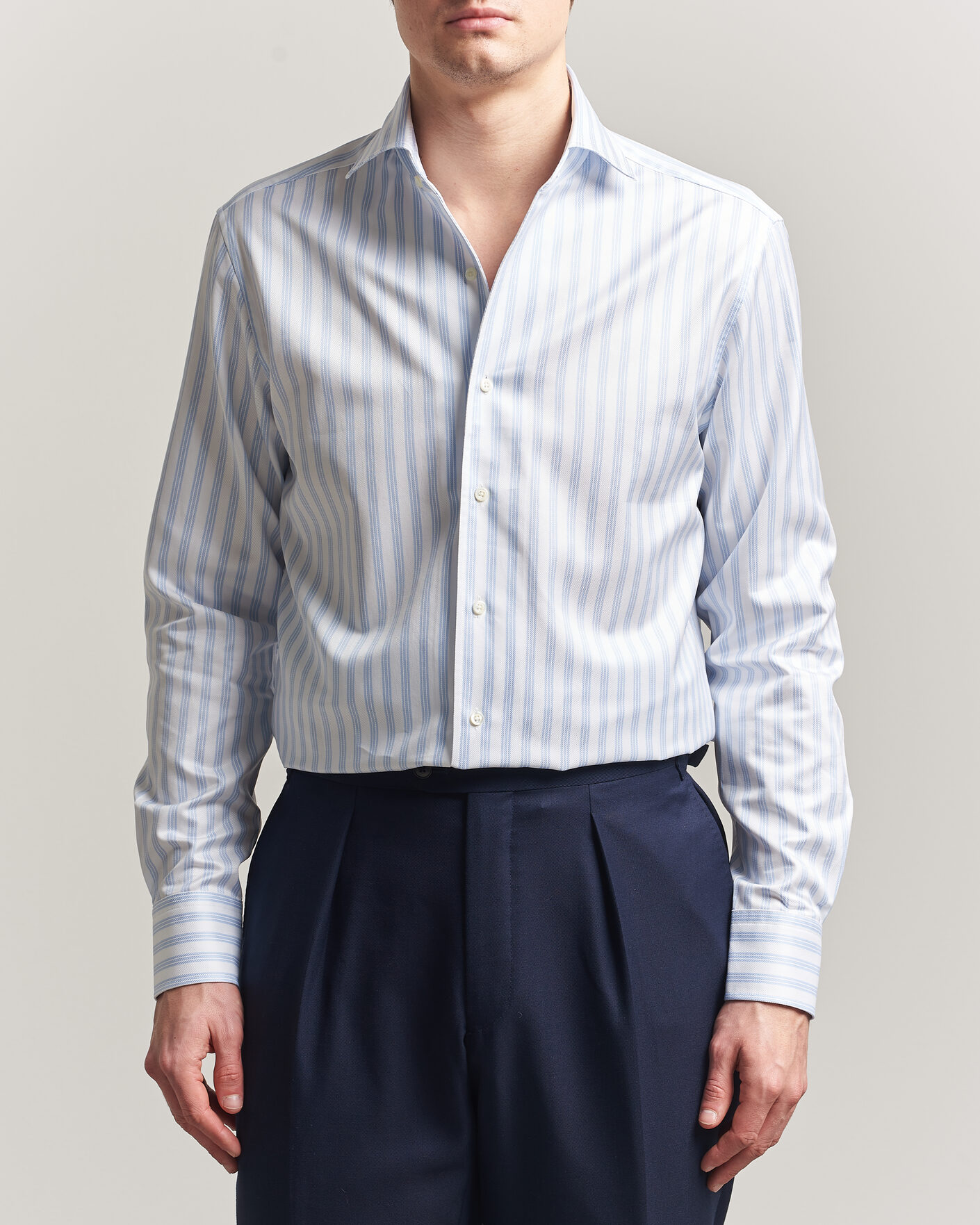 Heren | Overhemden | Stenströms | Regular Fit One Piece Collar Striped Shirt Blue