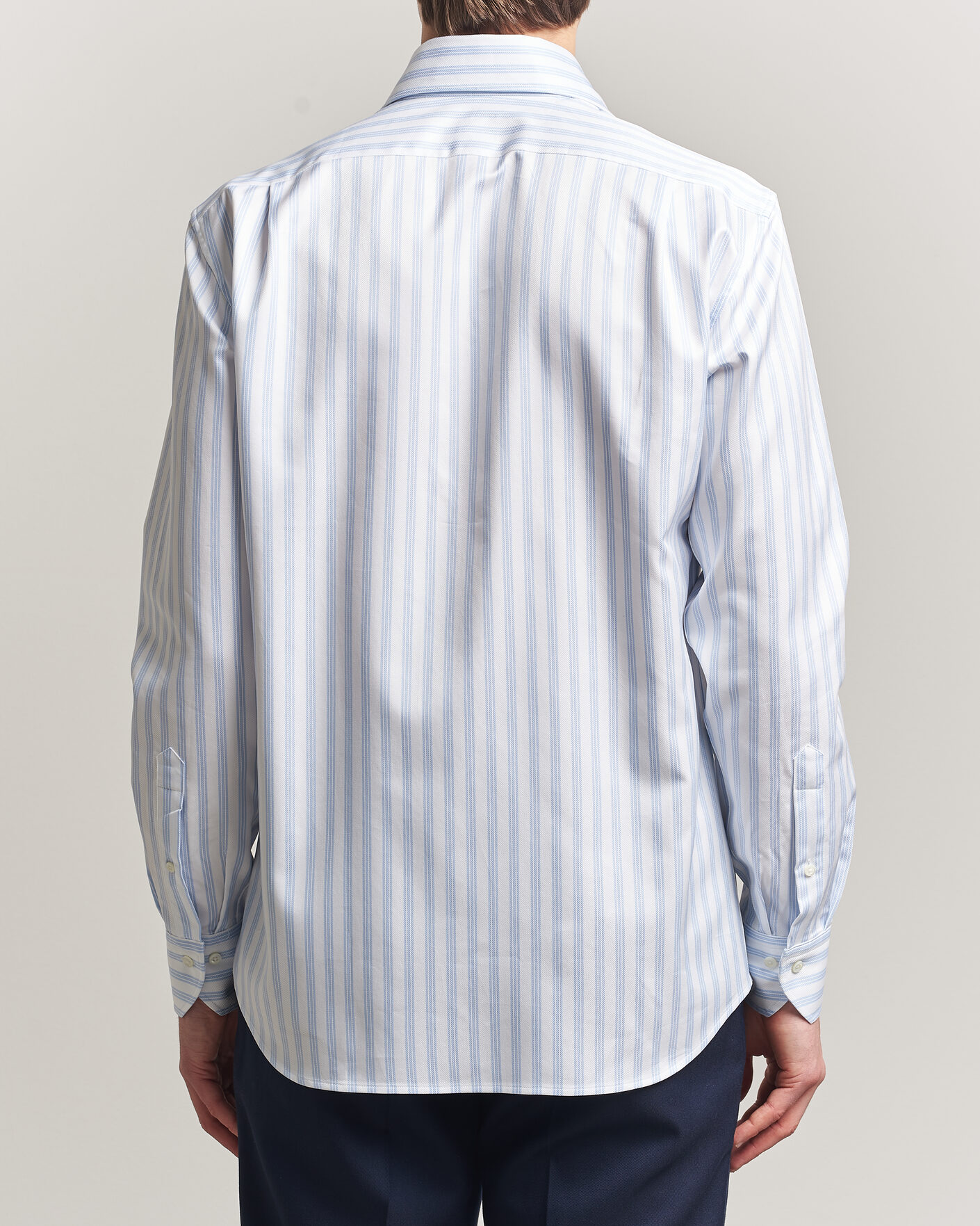 Heren | Overhemden | Stenströms | Regular Fit One Piece Collar Striped Shirt Blue