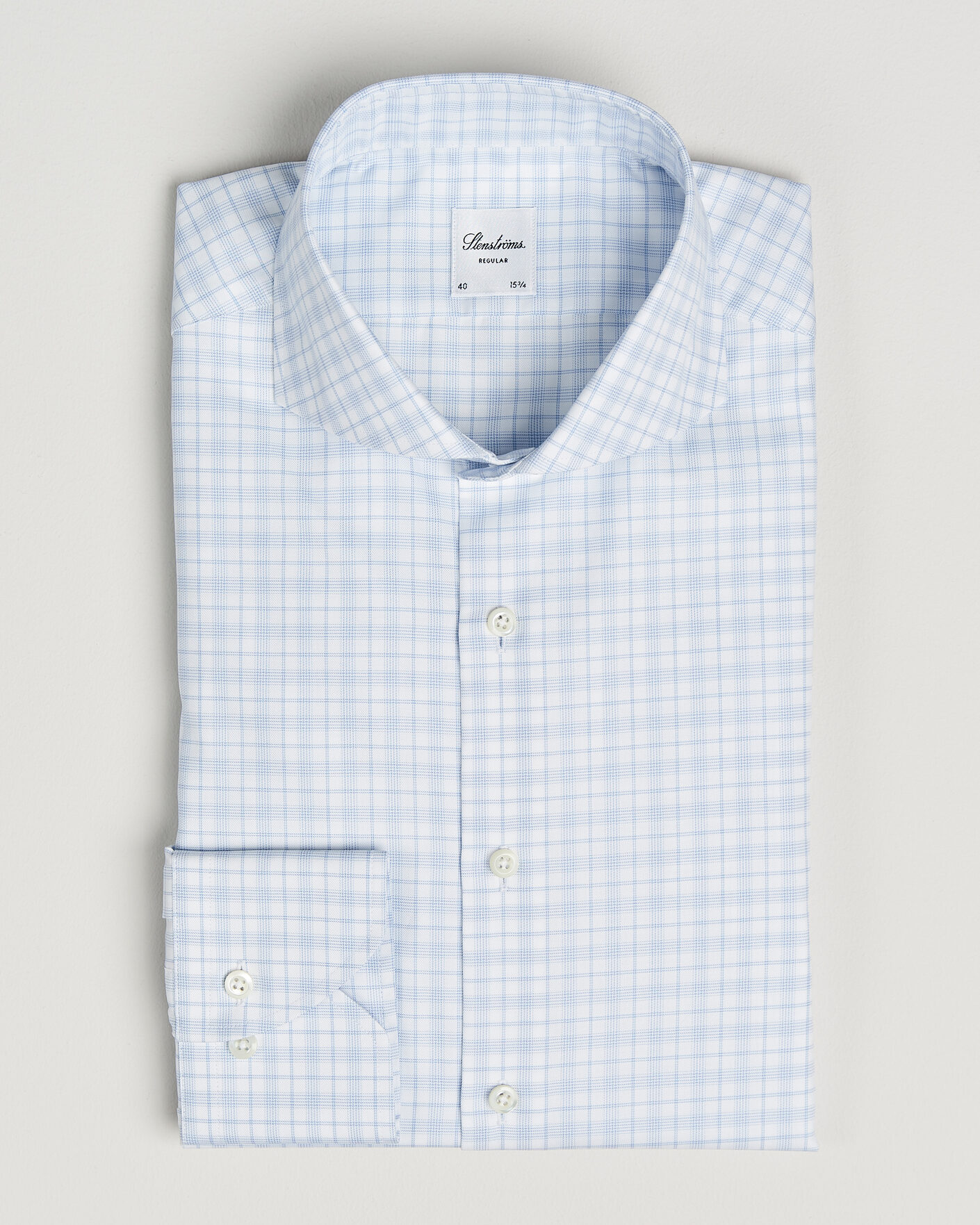 Homme | Chemises | Stenströms | Regular Fit Checked Twill Shirt Light Blue