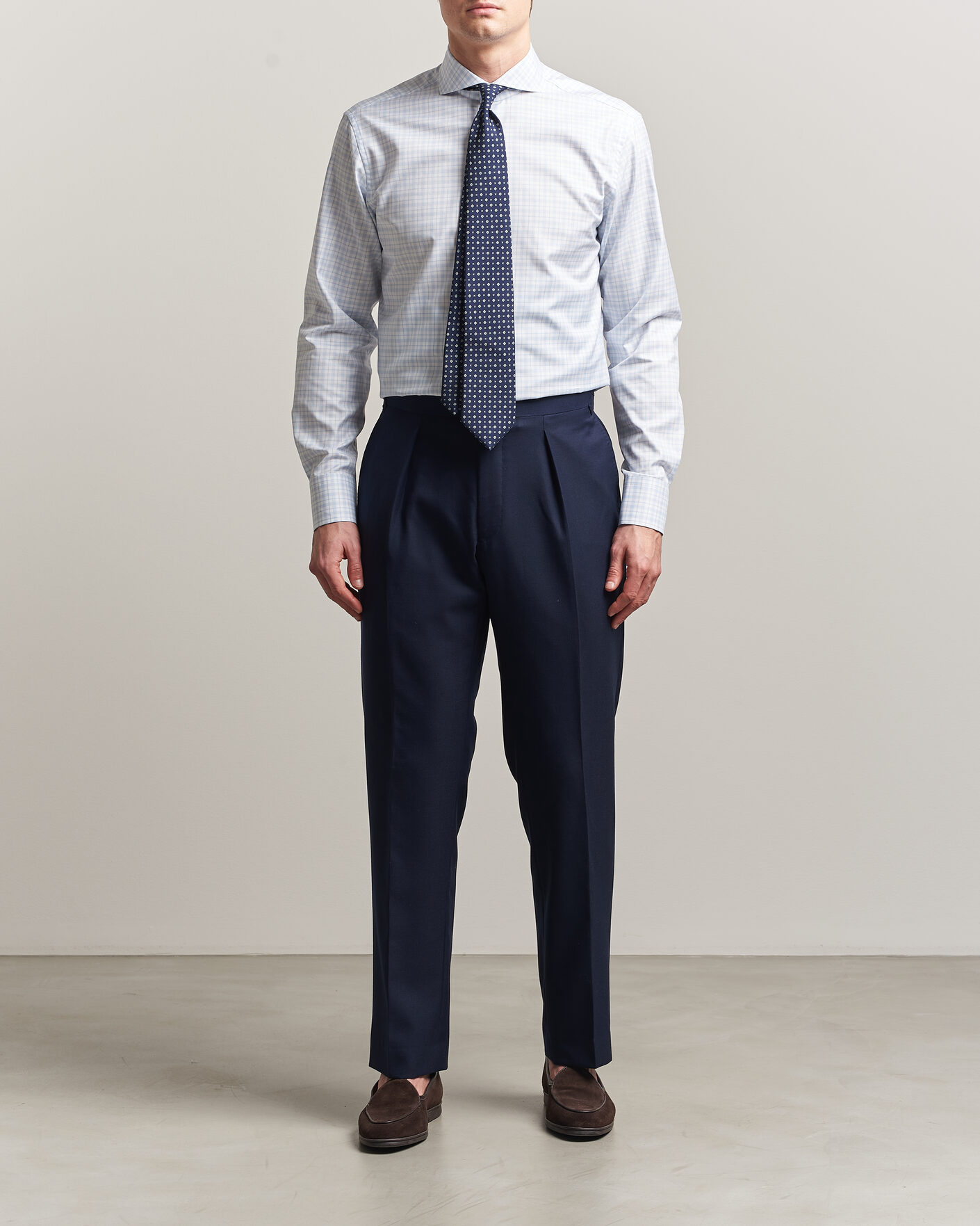 Homme | Chemises | Stenströms | Regular Fit Checked Twill Shirt Light Blue