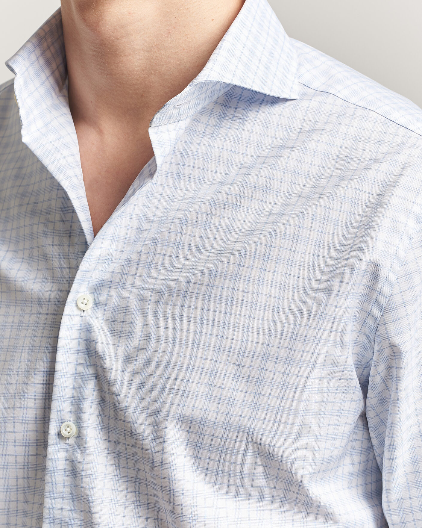 Heren | Overhemden | Stenströms | Regular Fit Checked Twill Shirt Light Blue