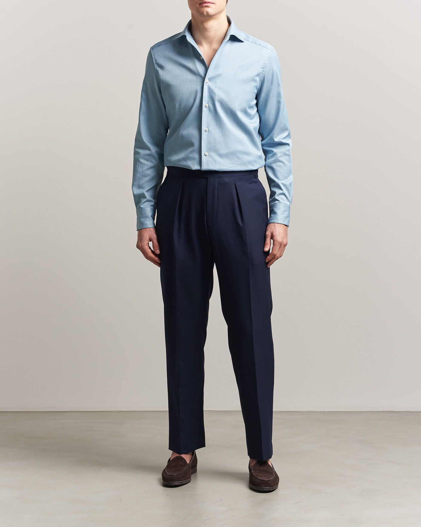 Homme | Chemises | Stenströms | 1899 Slim One Piece Washed Denim Shirt Blue