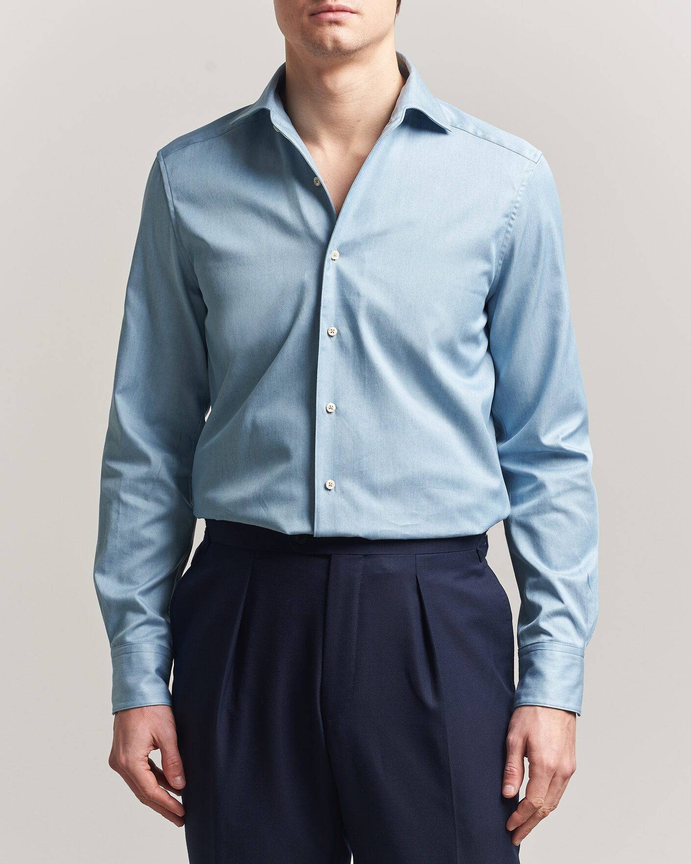 Homme | Chemises | Stenströms | 1899 Slim One Piece Washed Denim Shirt Blue