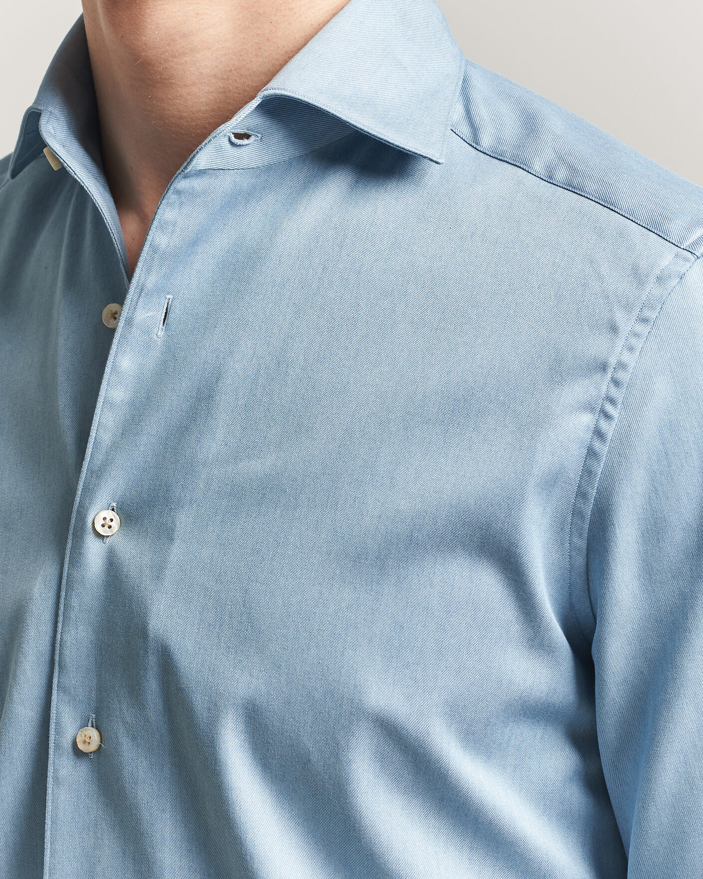 Homme | Chemises | Stenströms | 1899 Slim One Piece Washed Denim Shirt Blue