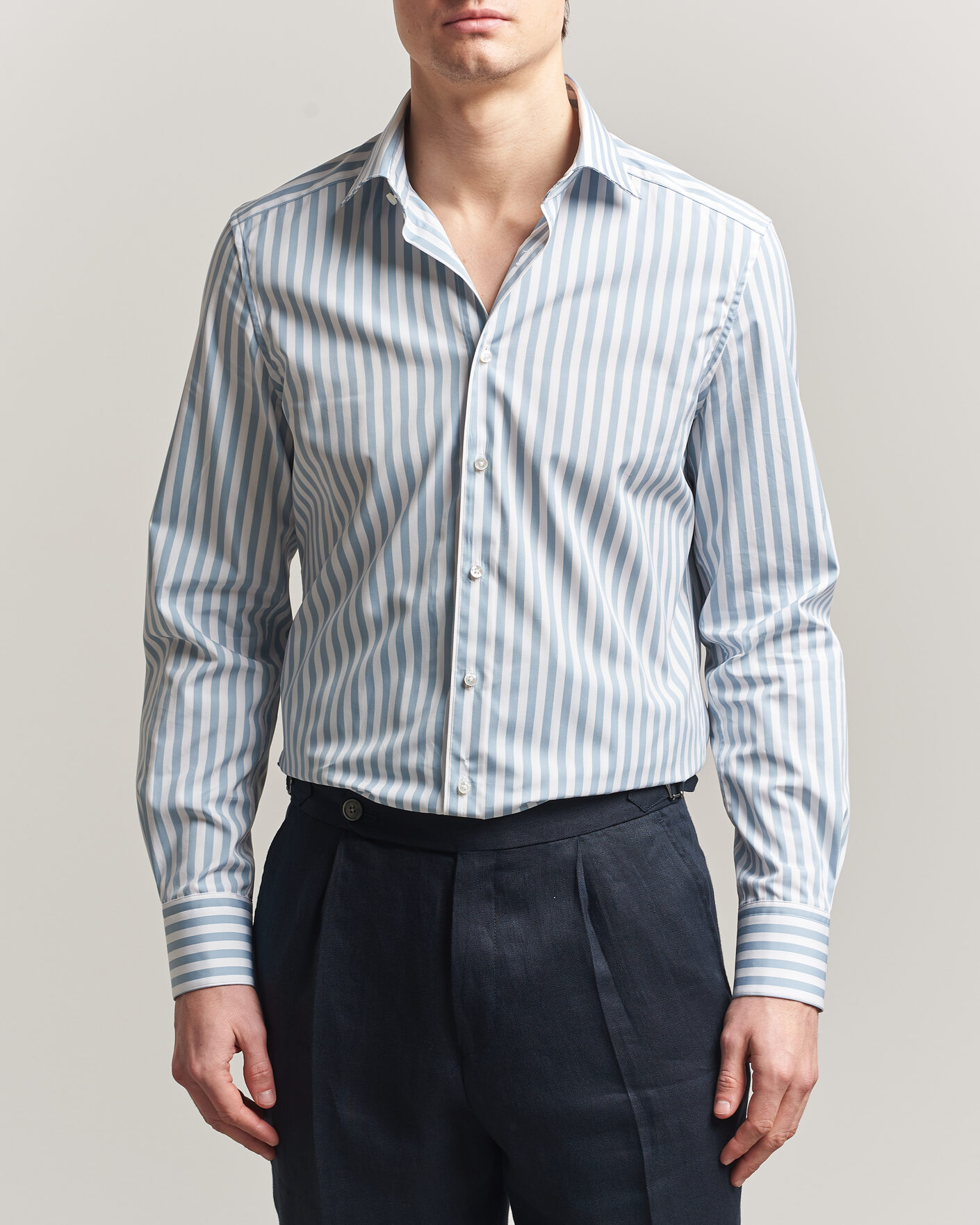 Homme | Chemises | Stenströms | 1899 Cotton Twill Striped Shirt Blue