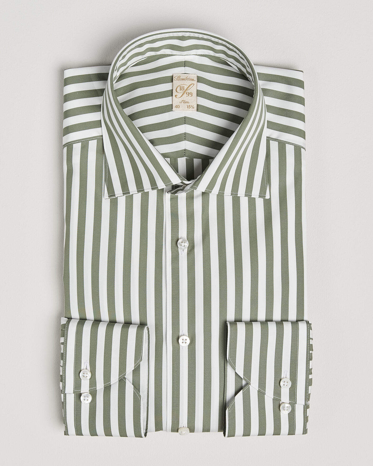Heren | Overhemden | Stenströms | 1899 Cotton Twill Striped Shirt Green