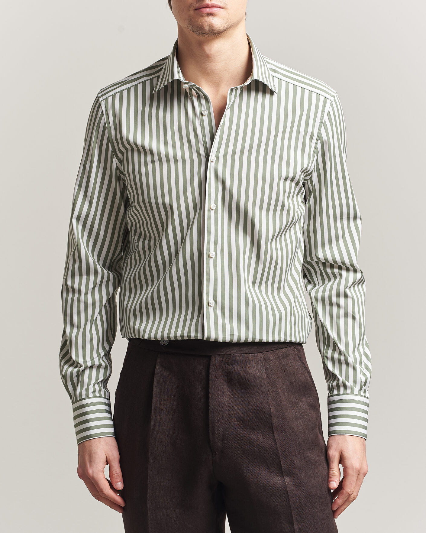 Heren | Overhemden | Stenströms | 1899 Cotton Twill Striped Shirt Green