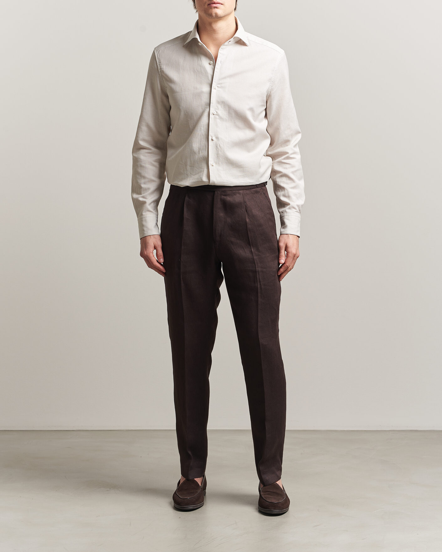 Homme | Chemises | Stenströms | 1899 Cotton/Linen/Silk Striped Shirt Beige
