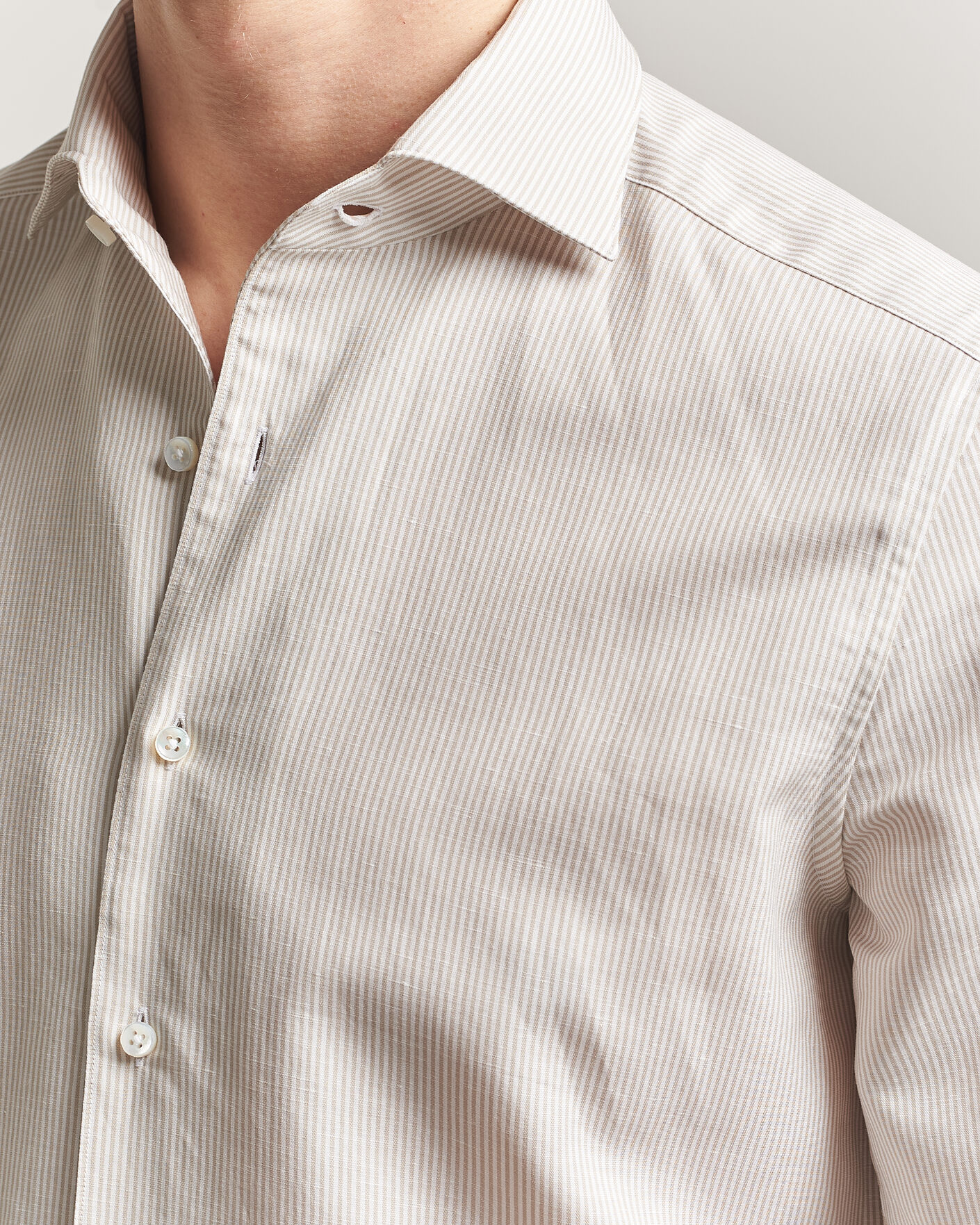 Homme | Chemises | Stenströms | 1899 Cotton/Linen/Silk Striped Shirt Beige
