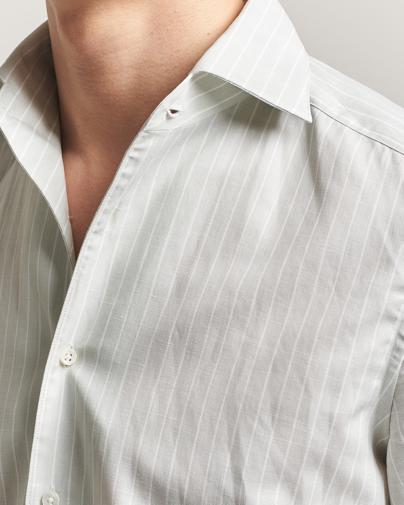 Heren | Overhemden | Stenströms | 1899 Cotton/Linen/Silk Striped Shirt Green