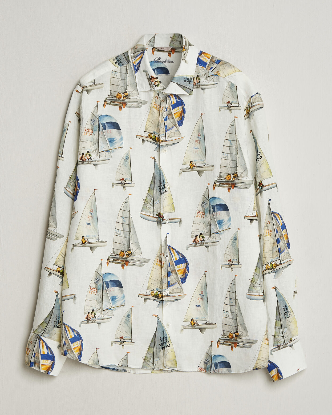 Homme | Chemises | Stenströms | Regular Fit Printed Sailing Linen Shirt White