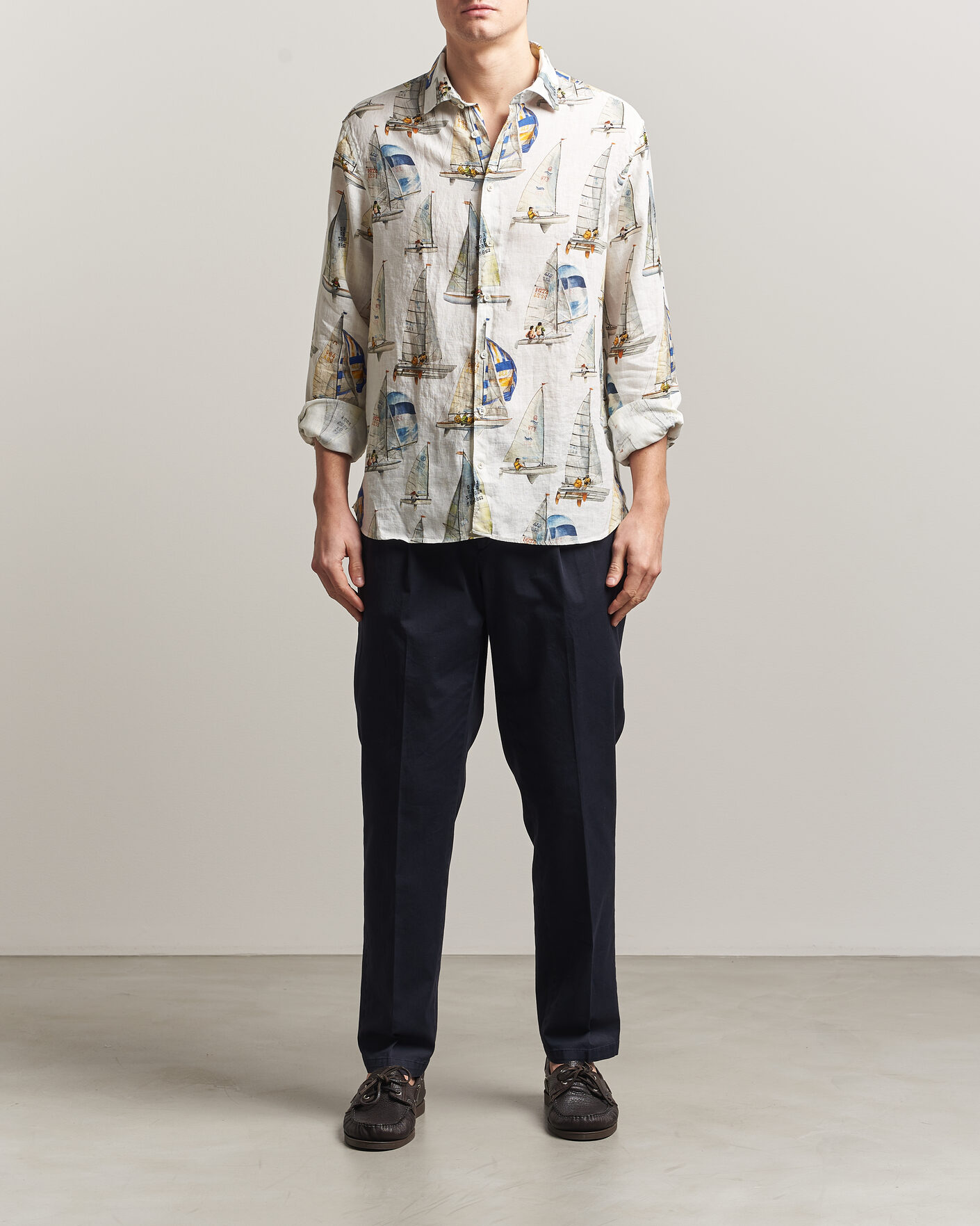 Homme | Chemises | Stenströms | Regular Fit Printed Sailing Linen Shirt White