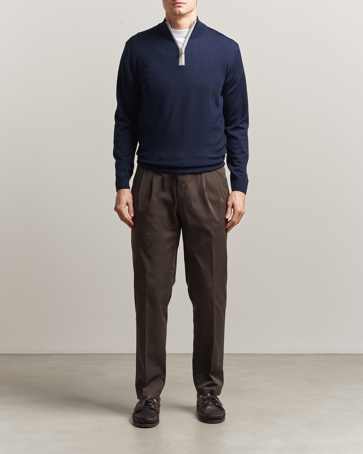 Homme | Pulls Et Tricots | Stenströms | Merino Contrast Half-Zip Navy