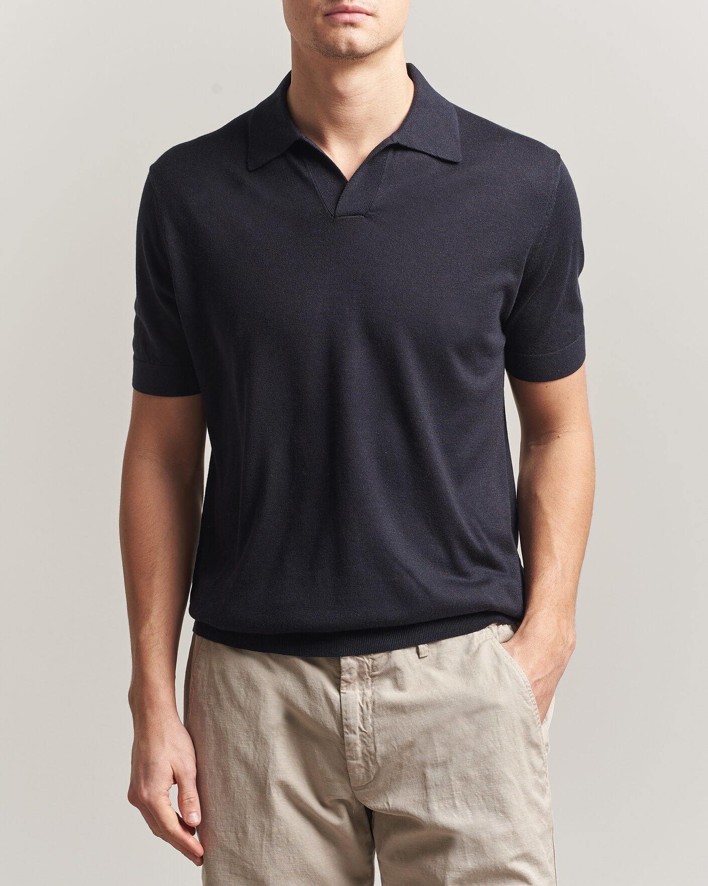 Homme | Polos | Stenströms | Silk/Cashmere Polo Navy