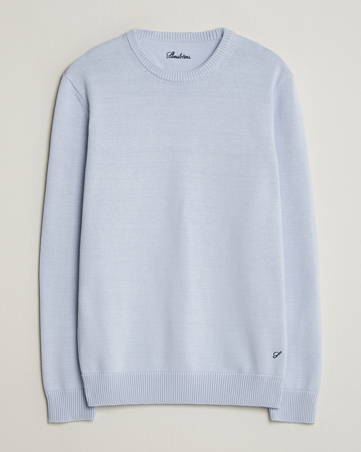 Heren | Truien | Stenströms | Organic Cotton Knitted Sweater Light Blue