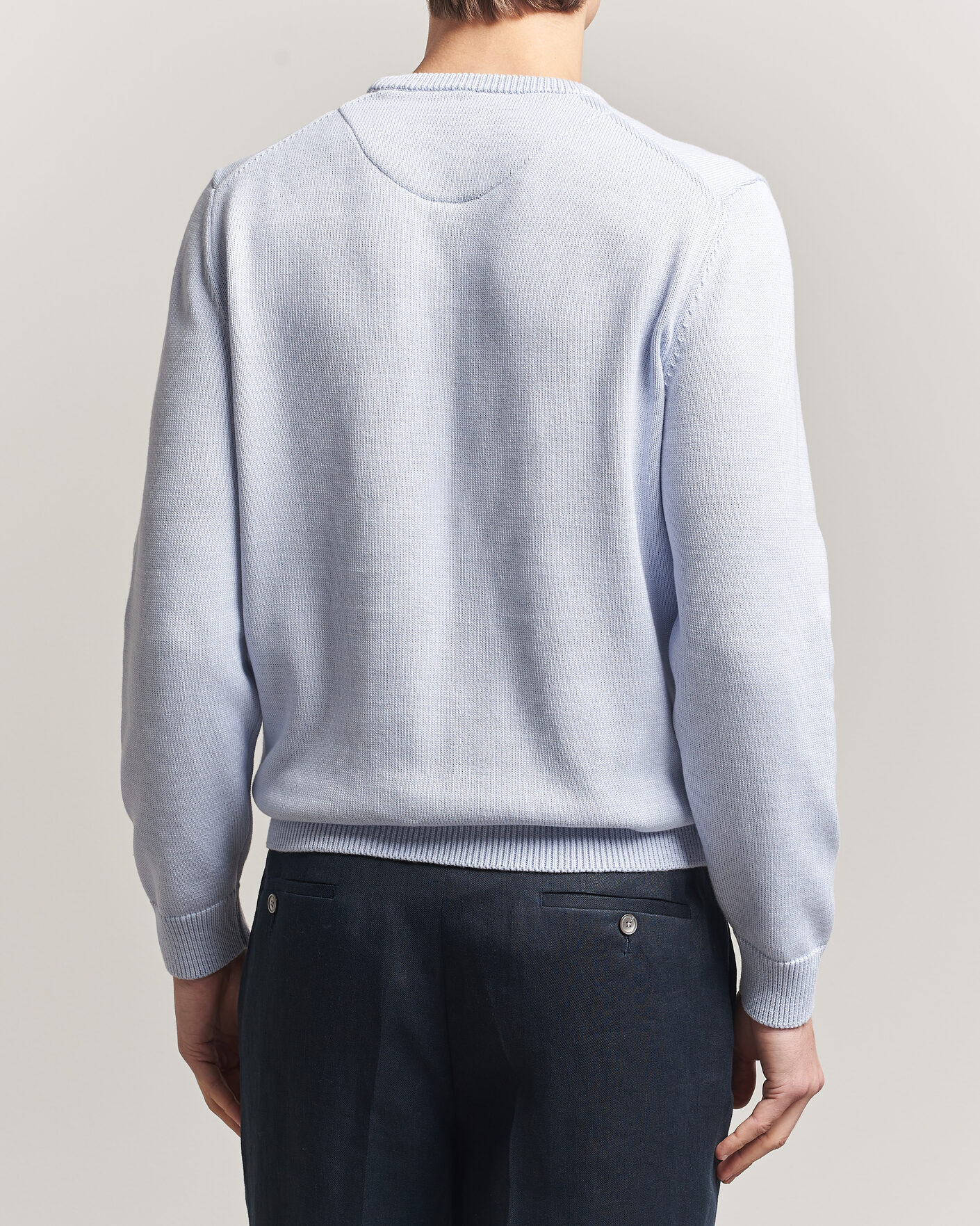 Heren | Truien | Stenströms | Organic Cotton Knitted Sweater Light Blue