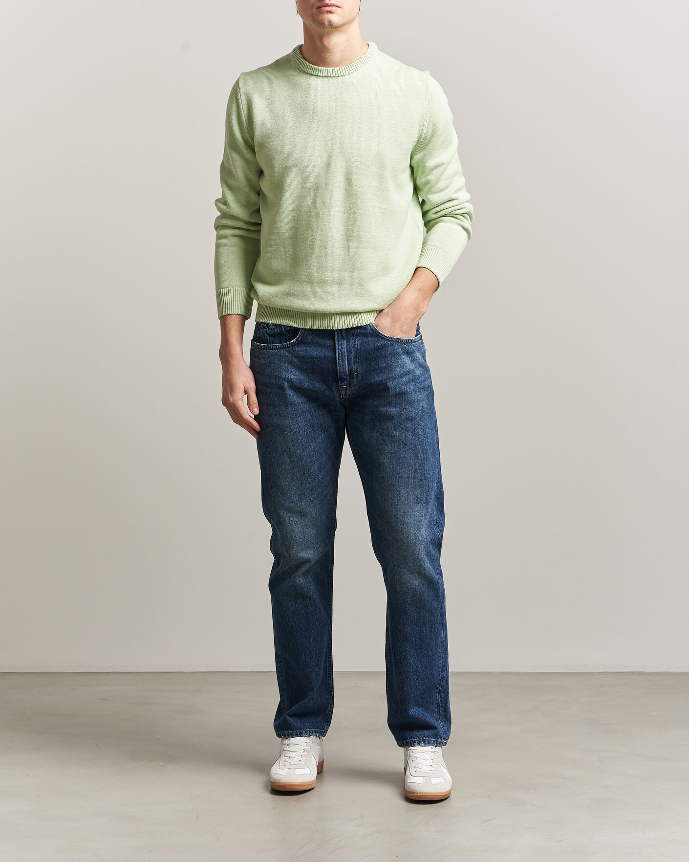 Heren | Truien | Stenströms | Organic Cotton Knitted Sweater Light Green