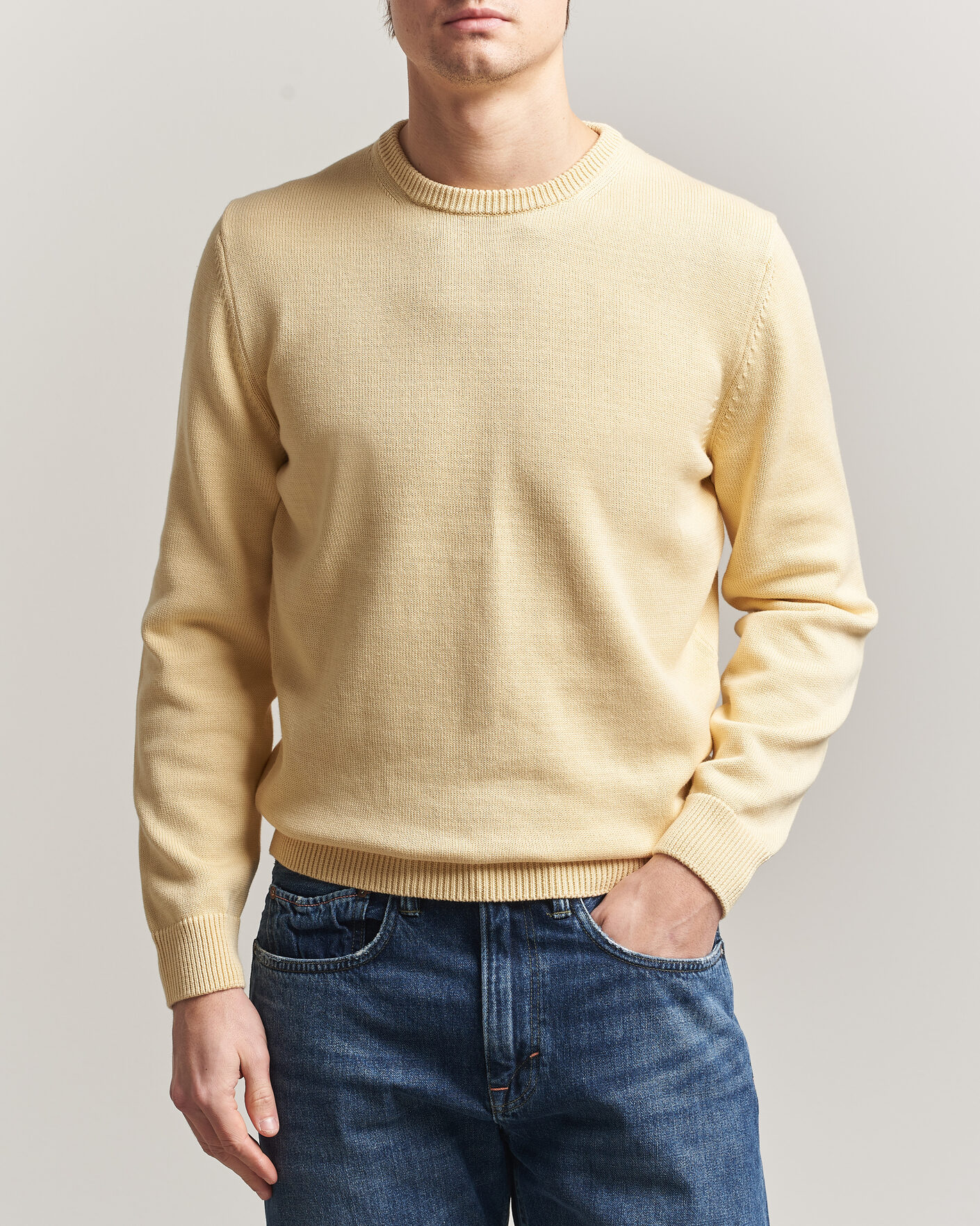 Heren | Truien | Stenströms | Organic Cotton Knitted Sweater Light Yellow