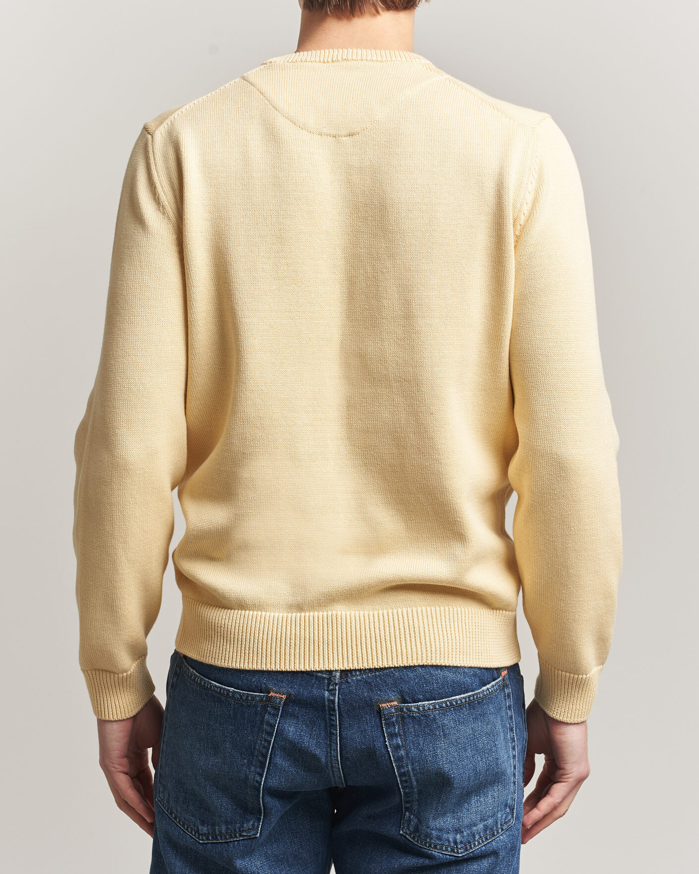 Heren | Truien | Stenströms | Organic Cotton Knitted Sweater Light Yellow