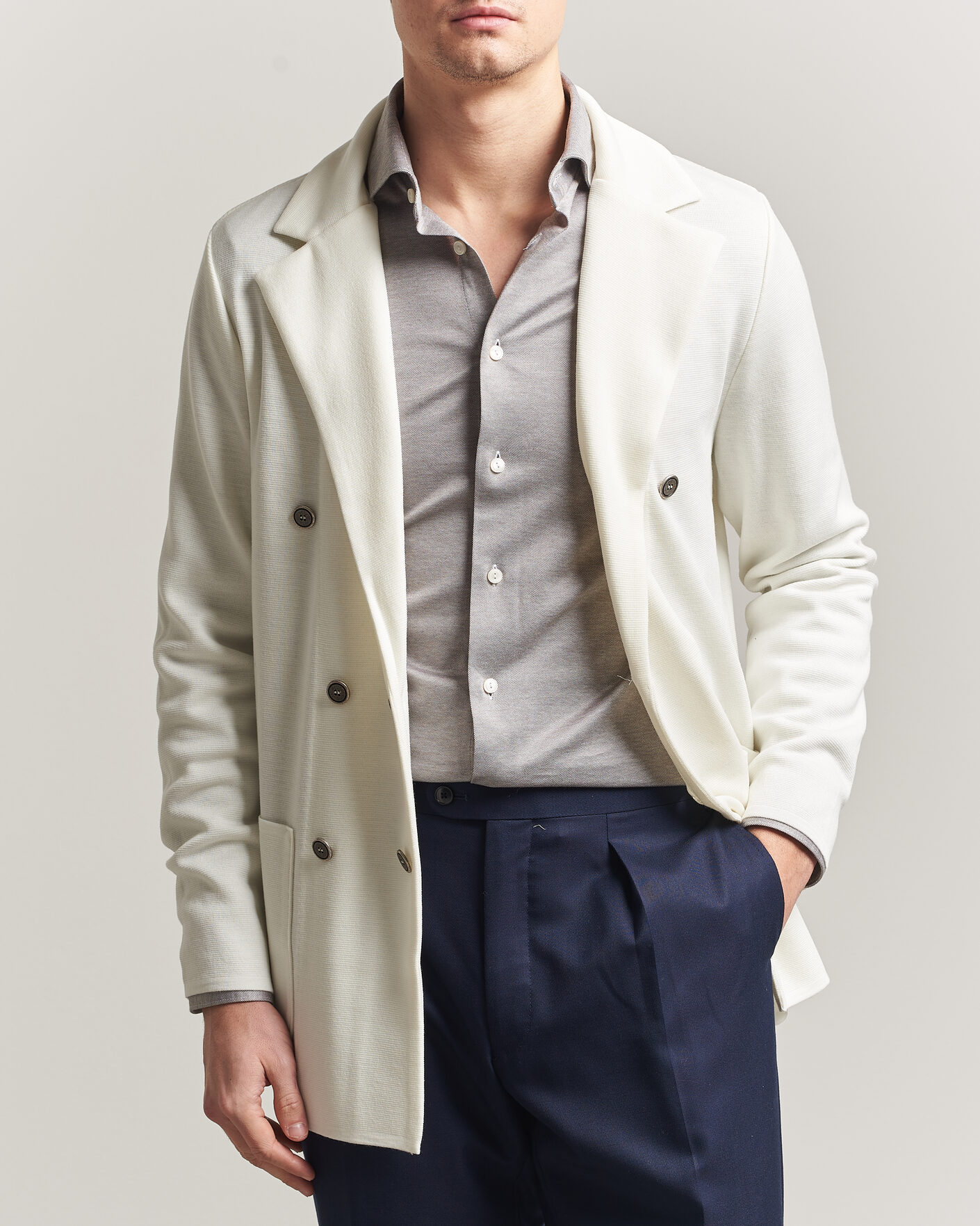Homme | Blazers | Stenströms | Milano Knitted DB Textured Blazer White