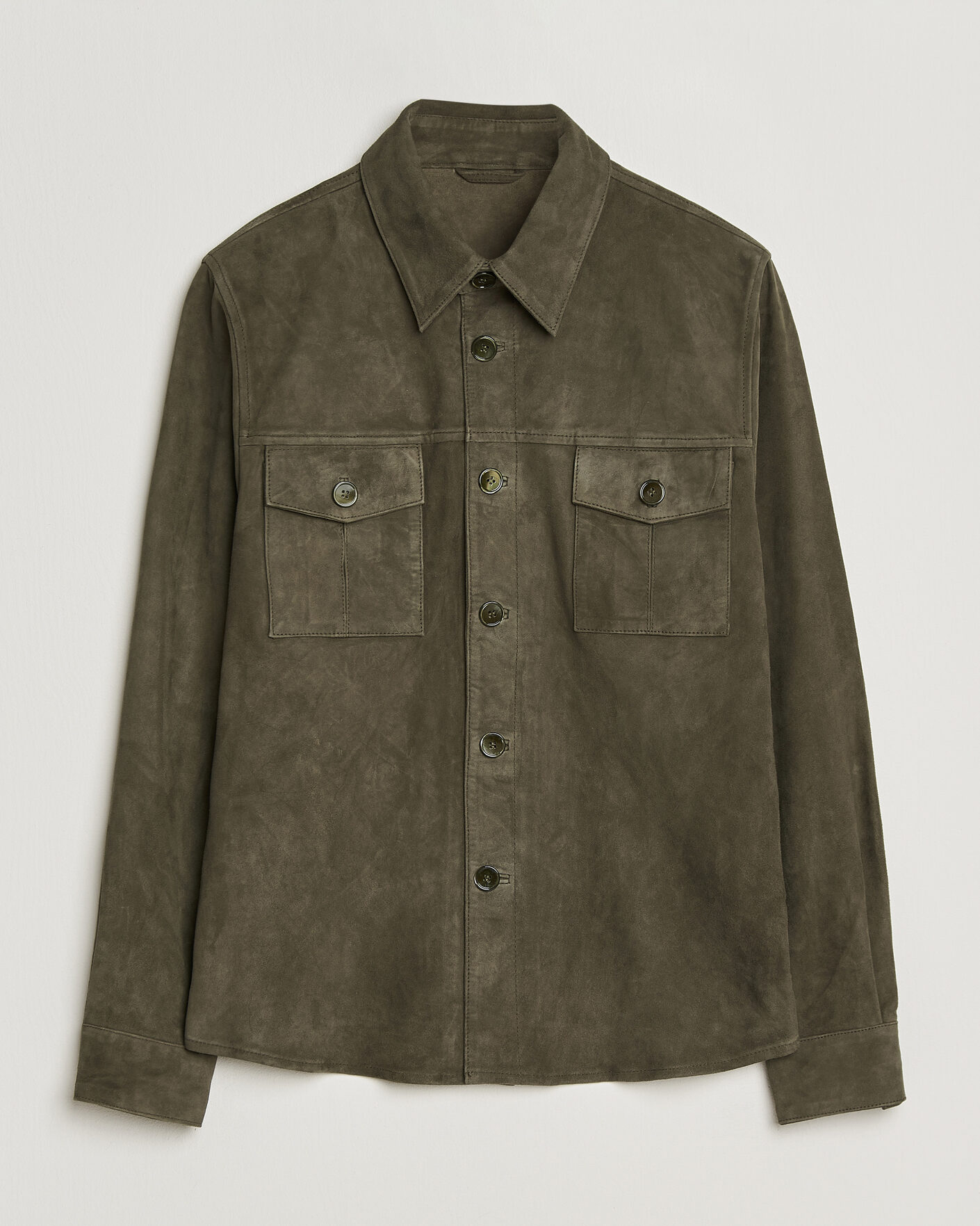 Homme | Manteaux Et Vestes | Stenströms | Suede Pocket Overshirt Olive
